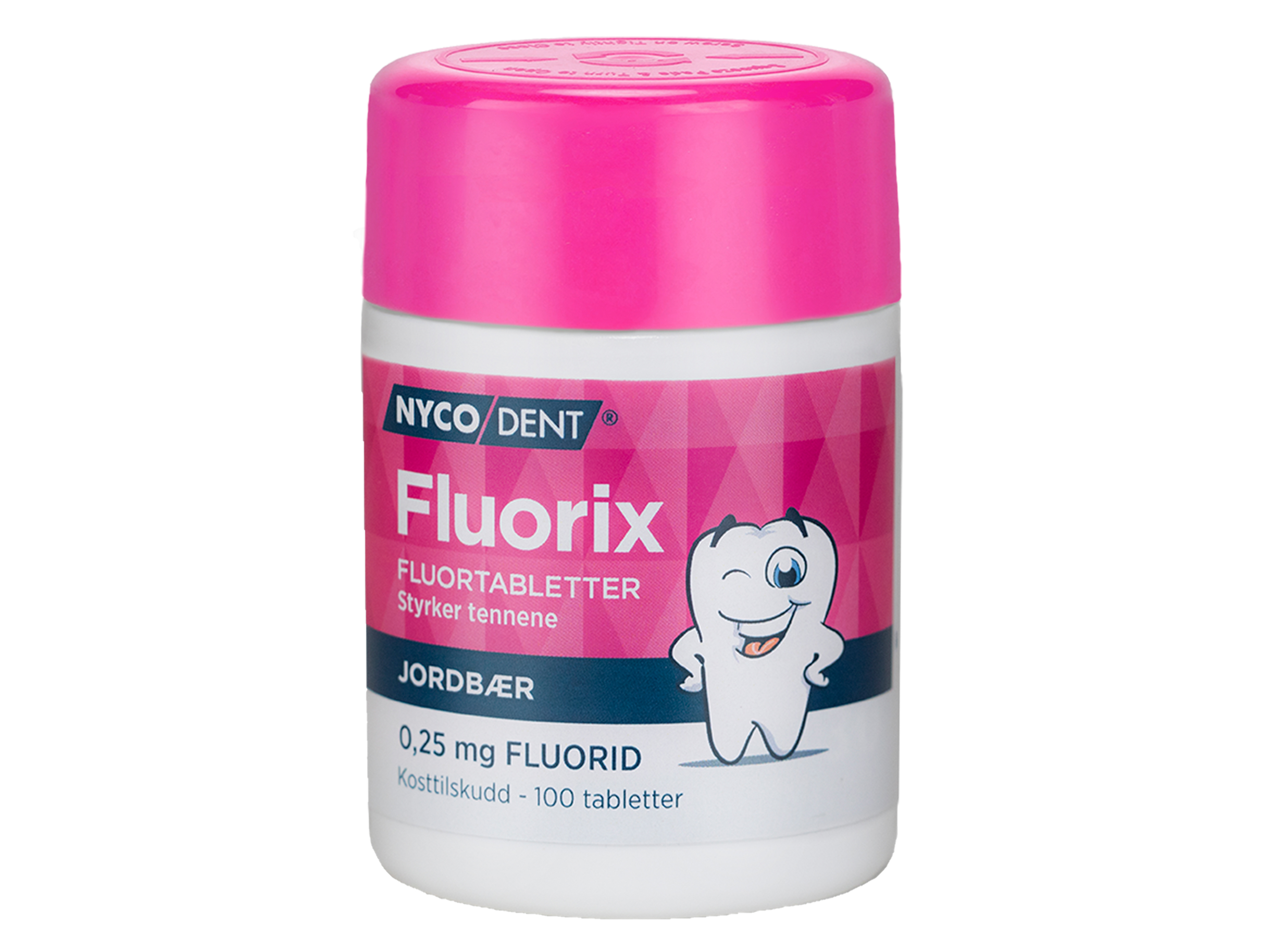 Fluorix m/ Jordbær 0,25 mg, 100 stk