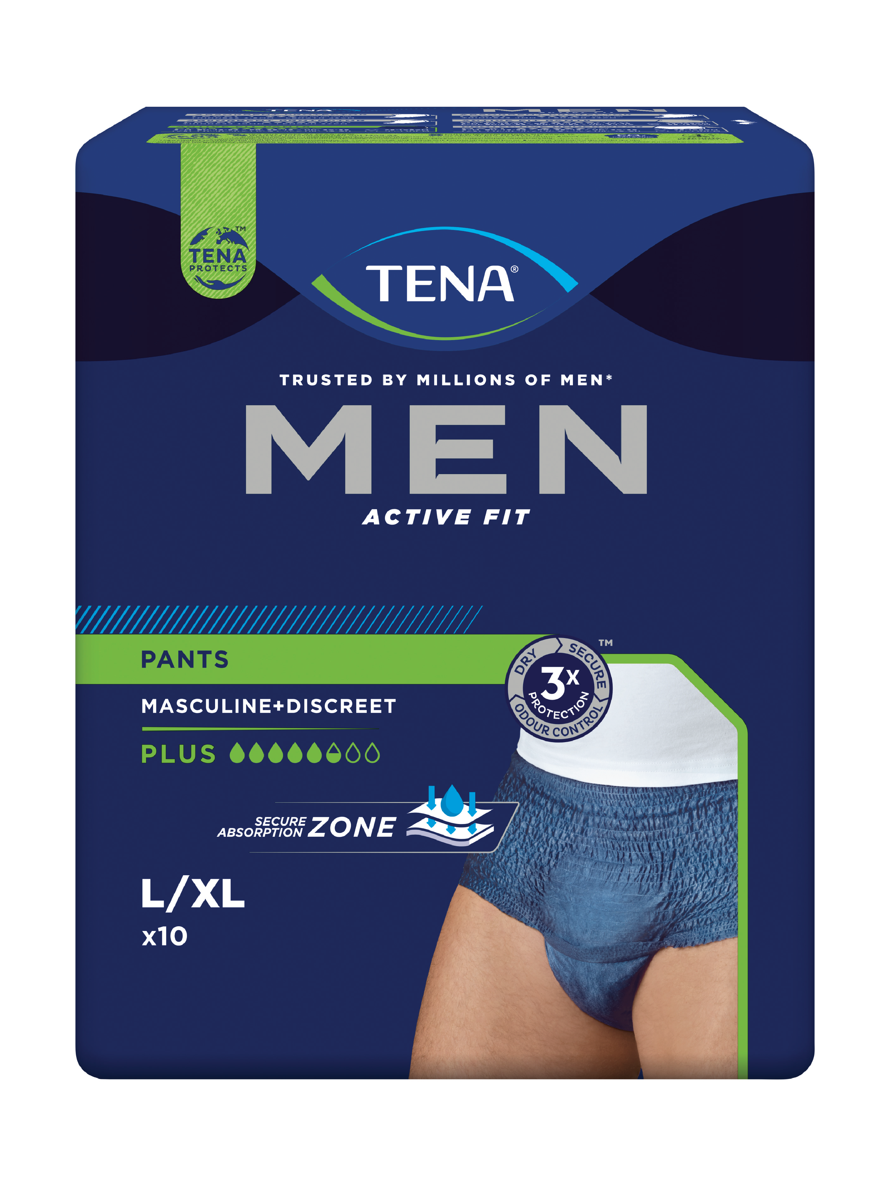 MEN Pants Active Fit Plus, Large/X-Large, 10 stk.