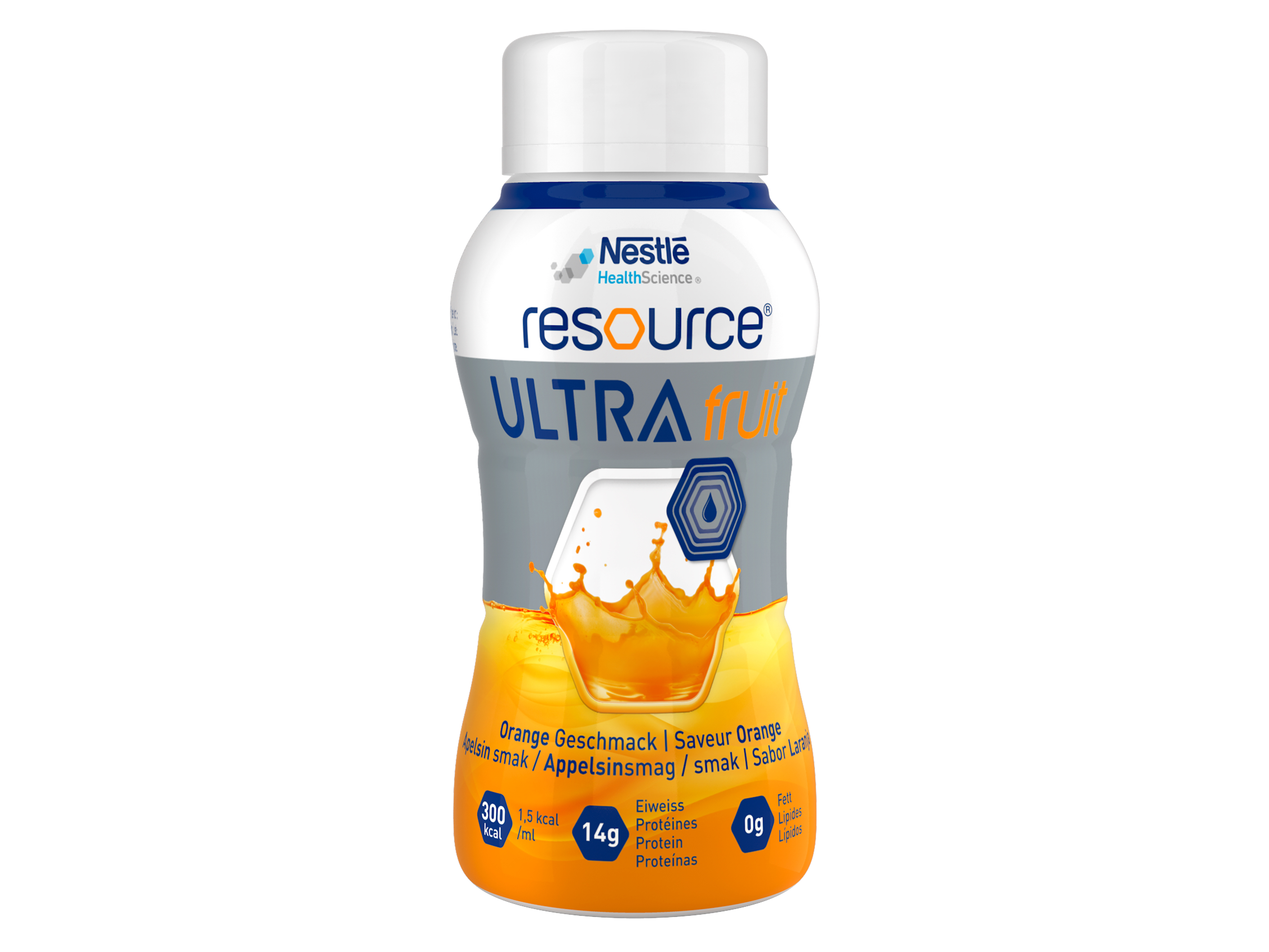 Ultra Fruit, klar næringstilskudd med ekstra protein, Appelsin, 4x200 ml