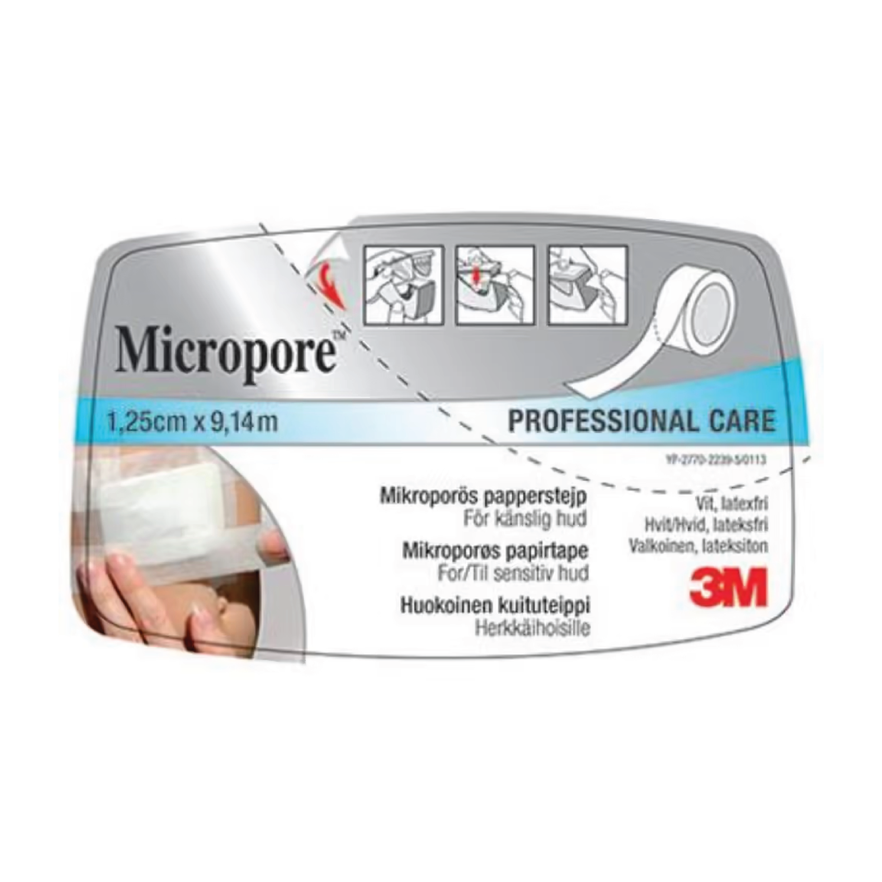 3M Micropore Hvit Tape 1,25 cm x 9,14 m, 1 stk