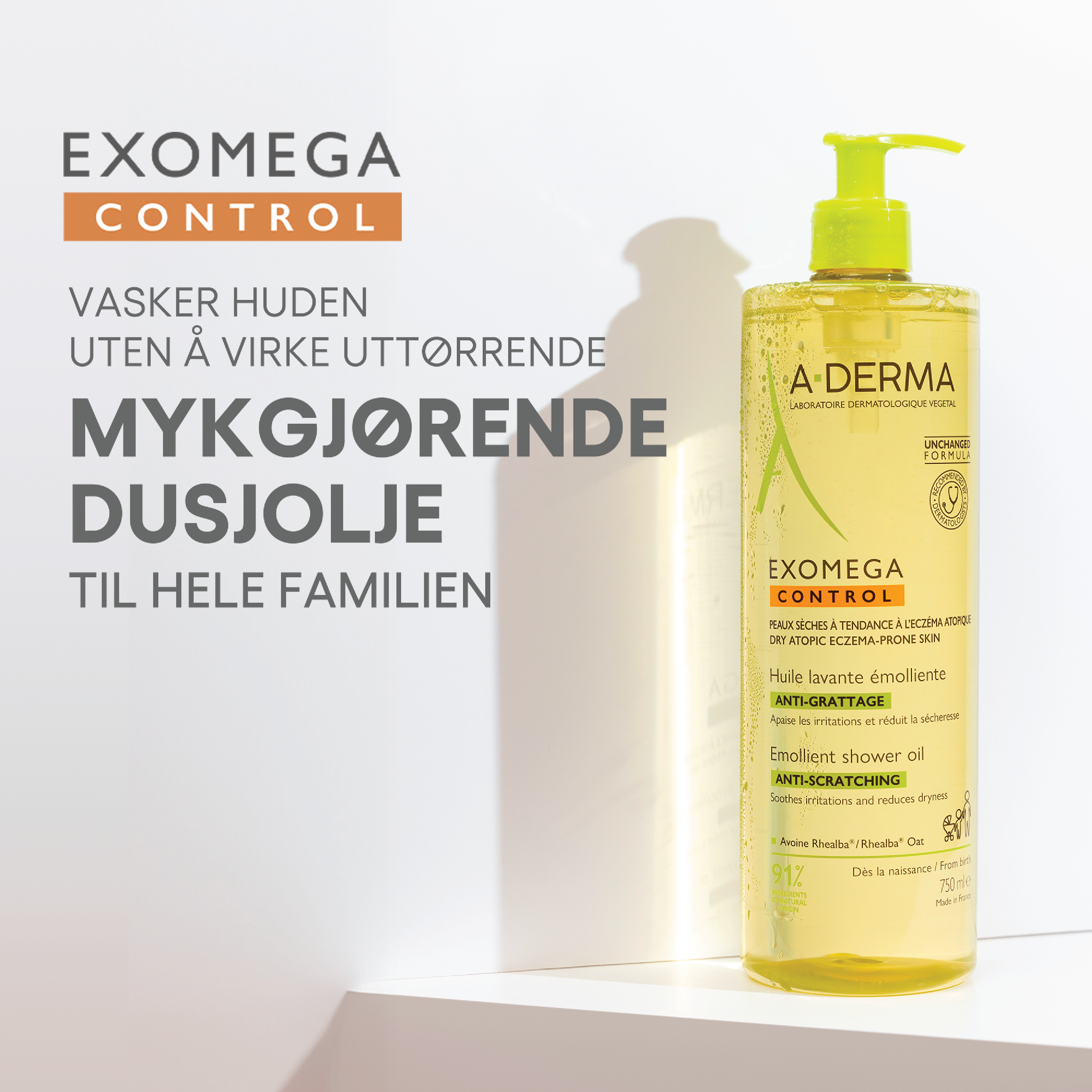 A-Derma Exomega Control Shower Oil, 750 ml