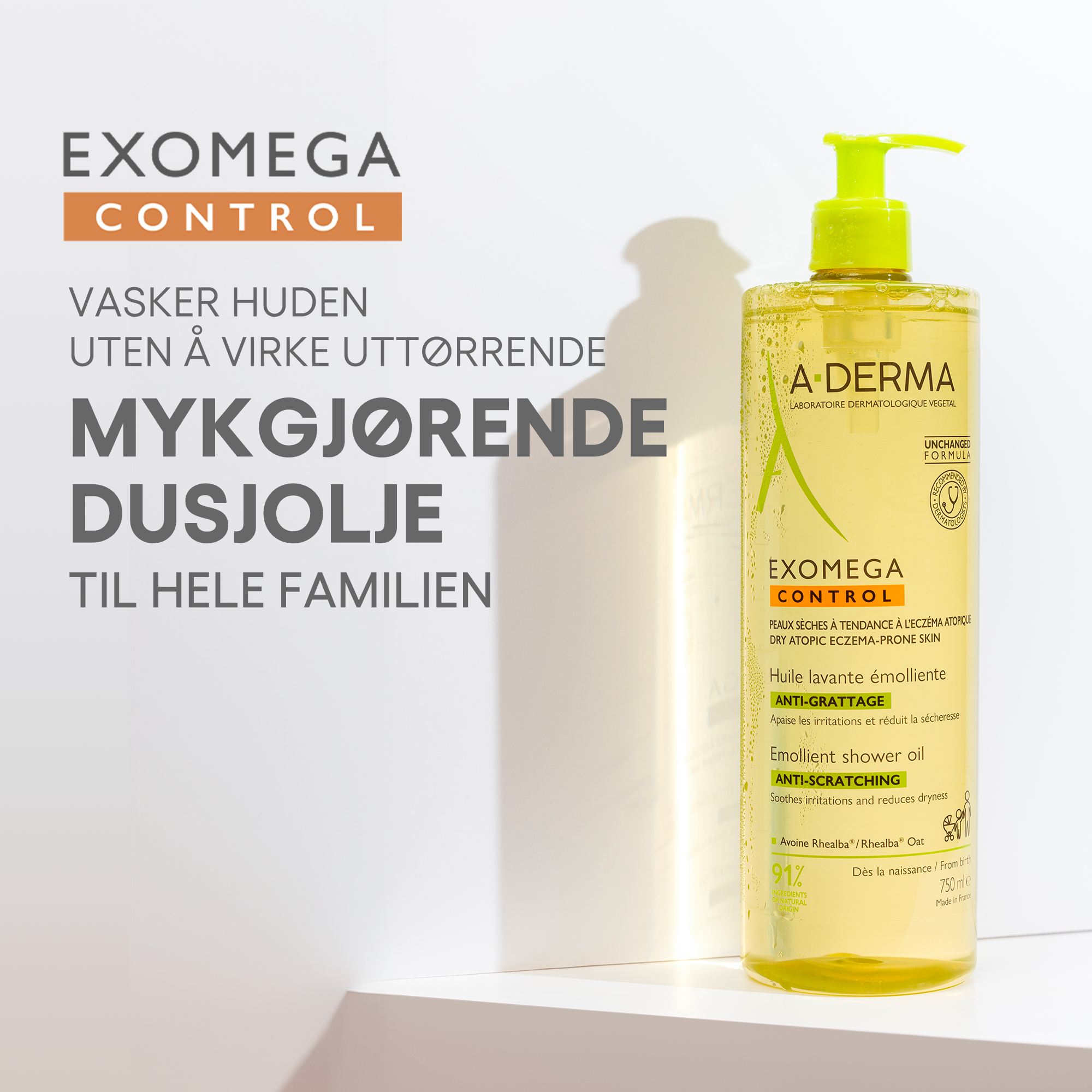 A-Derma Exomega Control Shower Oil, 750 ml