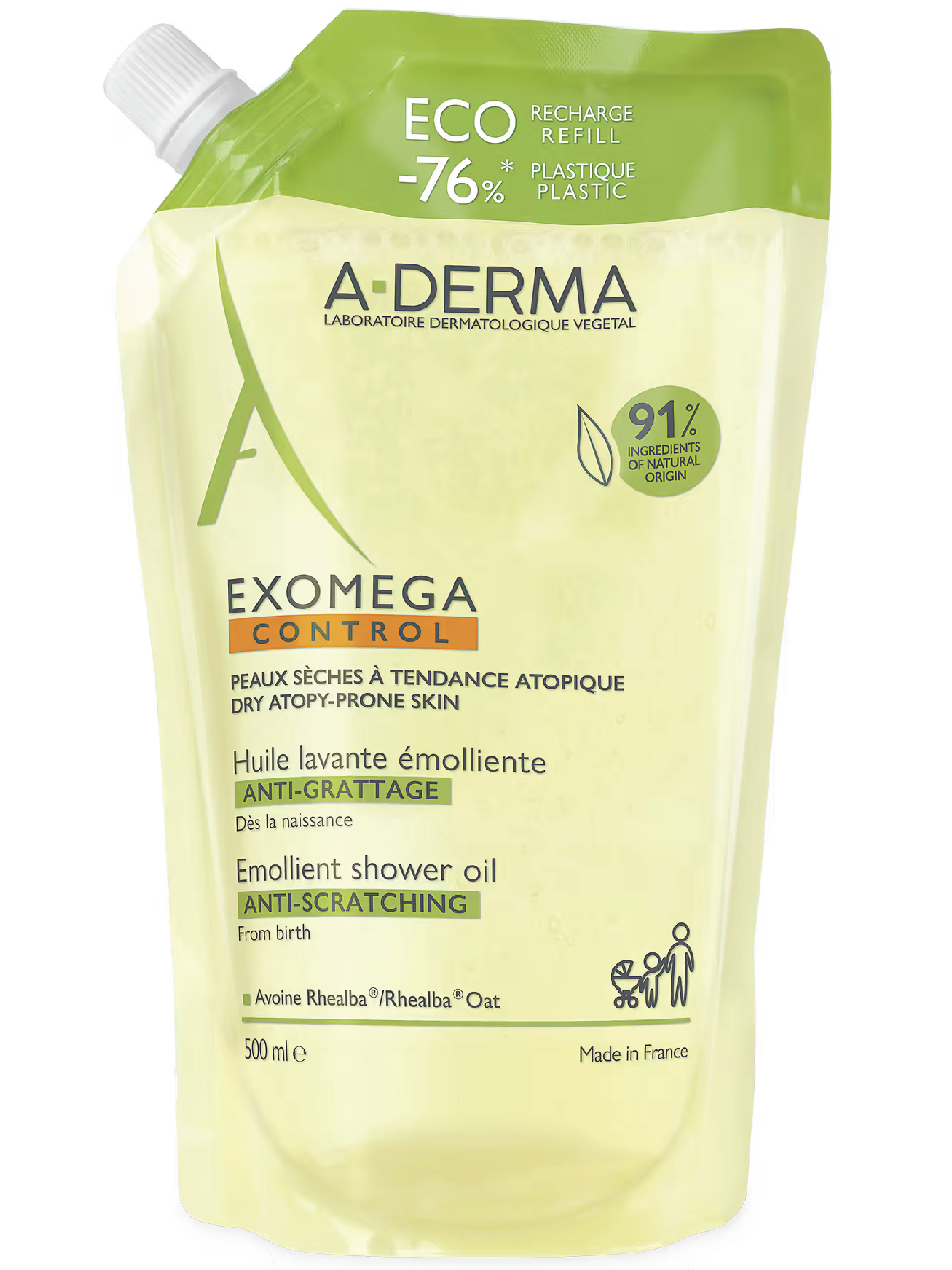 A-Derma Exomega Control Shower Oil Eco-refill, 500 ml
