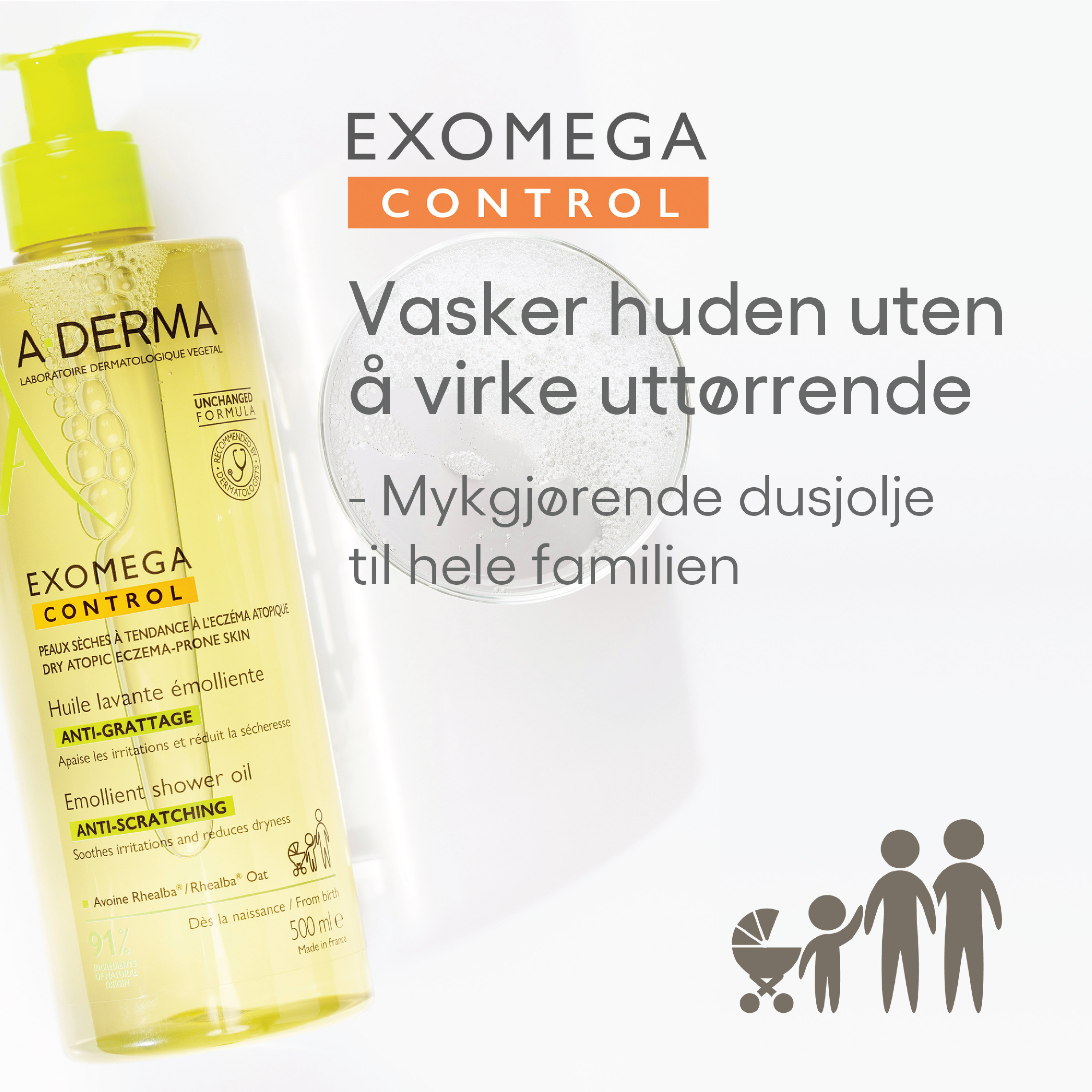 A-Derma Exomega Control Shower Oil, 500 ml