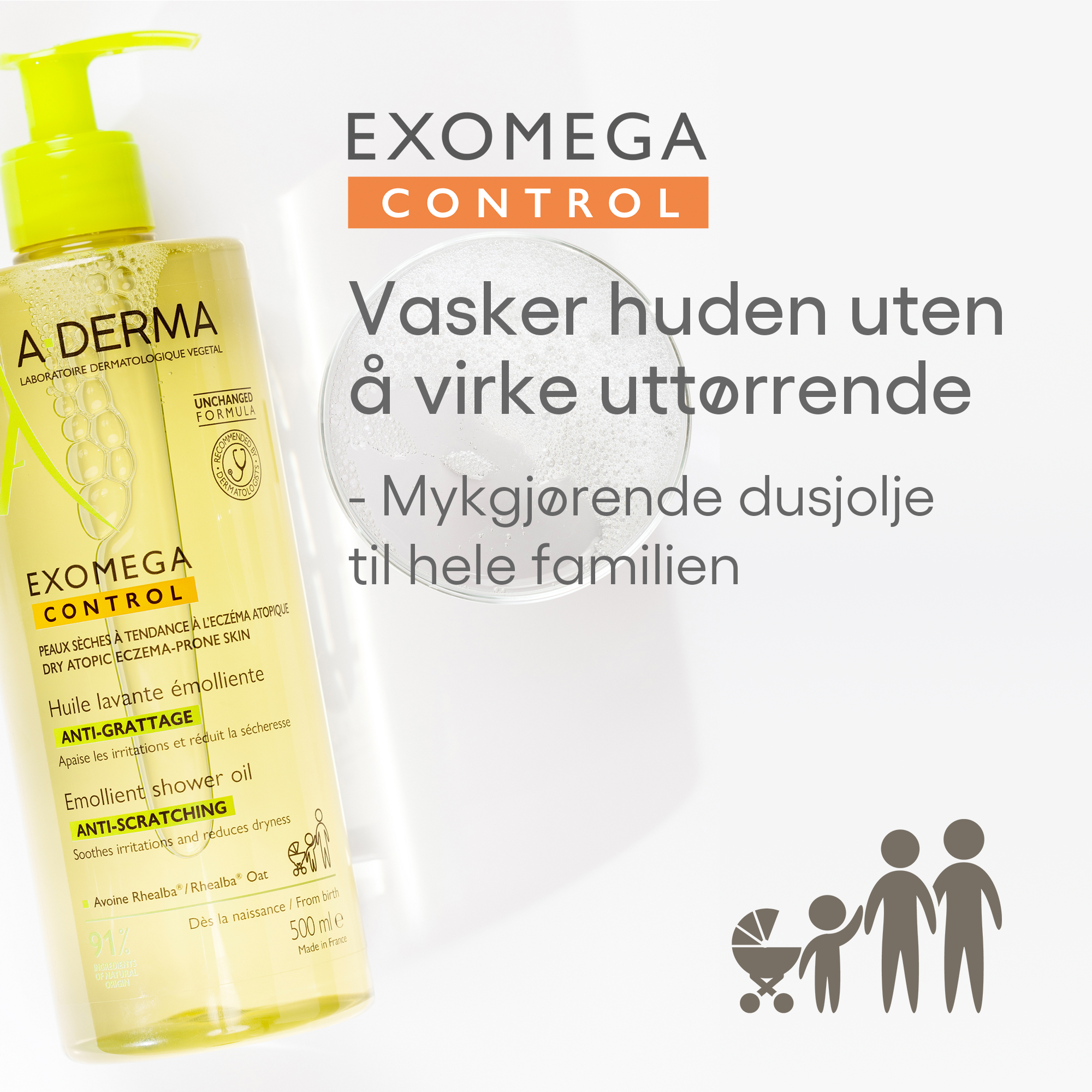 A-Derma Exomega Control Shower Oil, 500 ml
