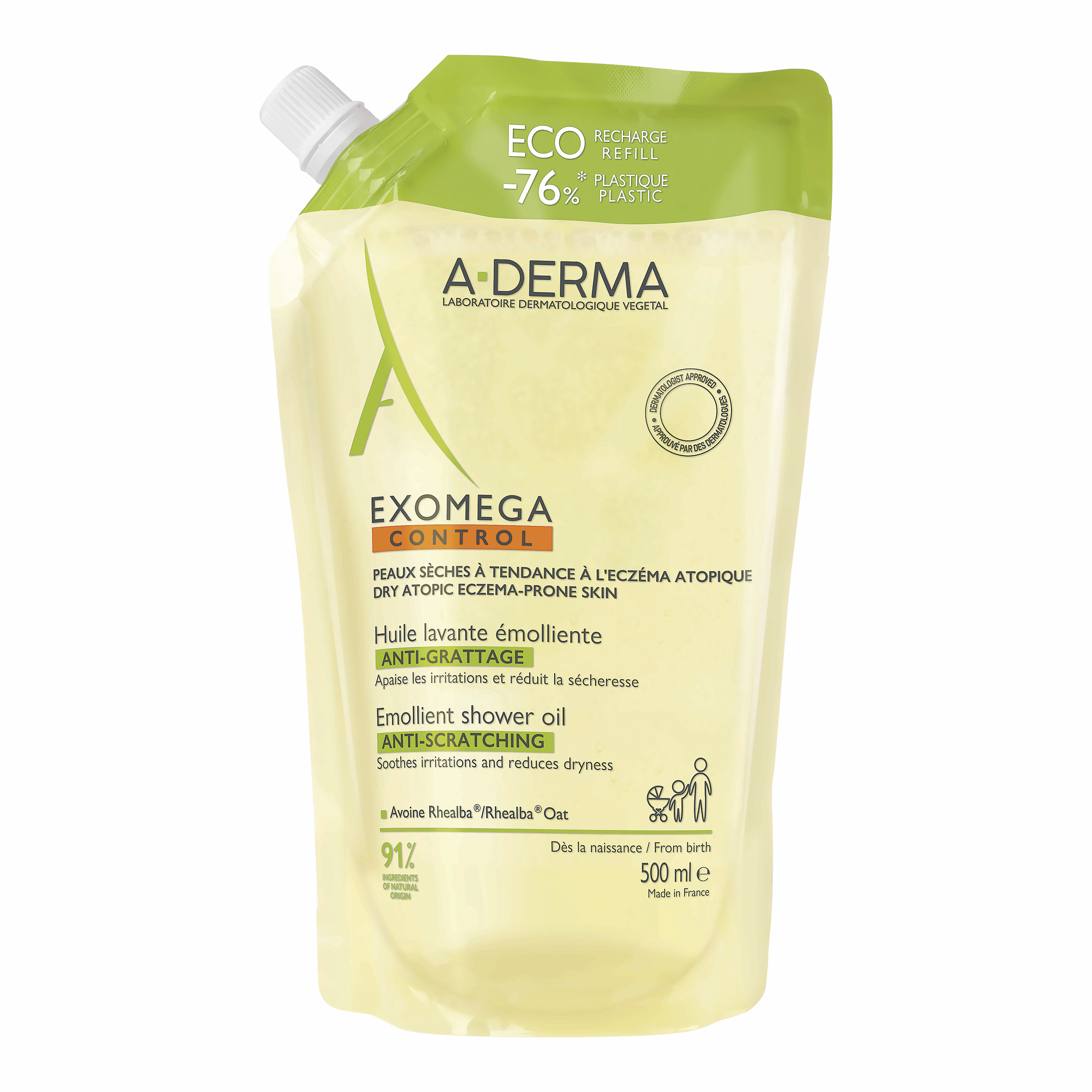 A-Derma Exomega Control Shower Oil Eco-refill, 500 ml