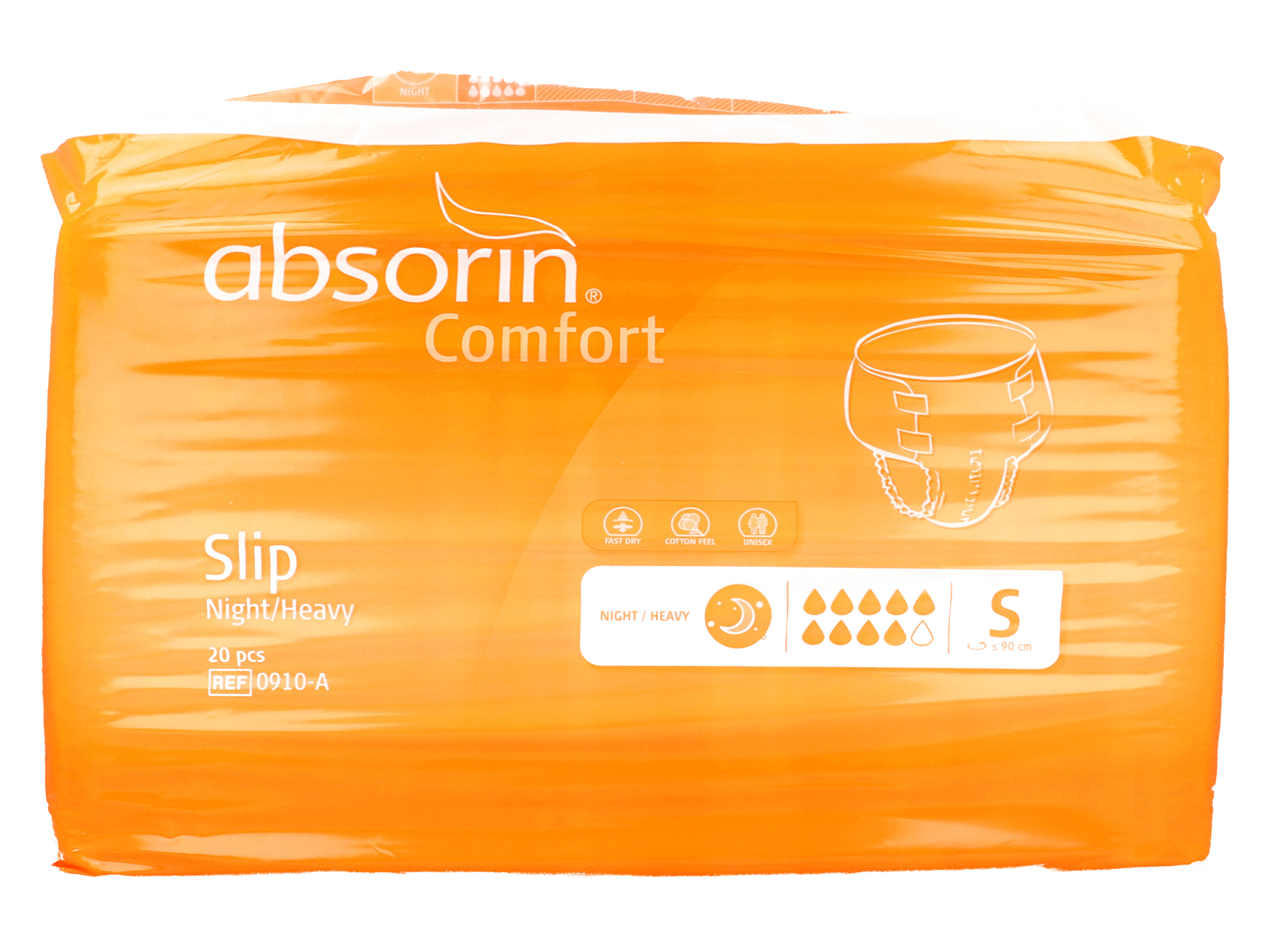Absorin Comfort slip night/heavy, alt-i-ett bleie, Small, 20 stk.