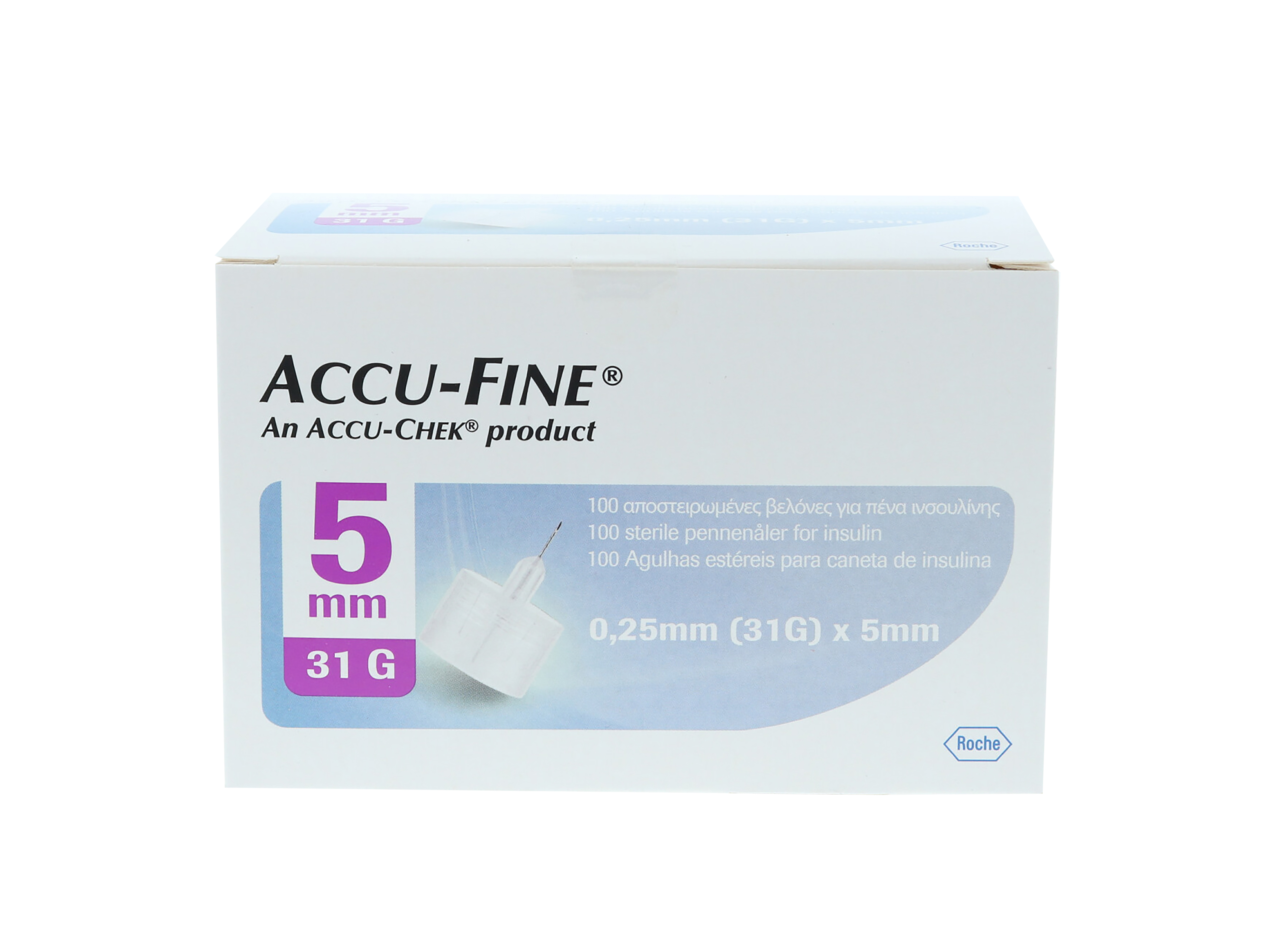 Accu-fine Pennekanyler til insulinpenner, 31G 5mm (0,25mm x 5mm), 100 stk