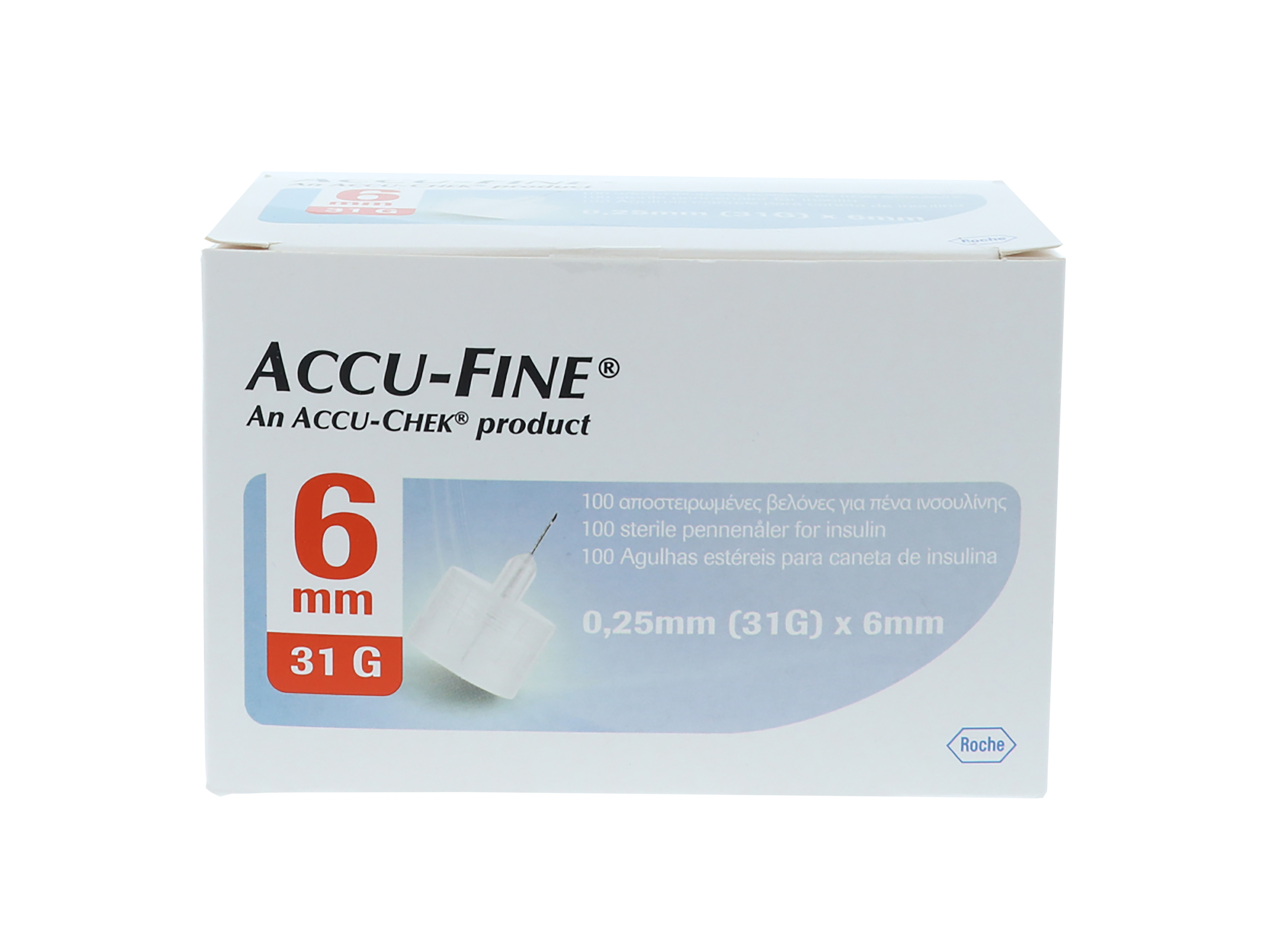 Accu-fine Pennekanyler til insulinpenner, 31G 6mm (0,25mm x 6mm), 100 stk