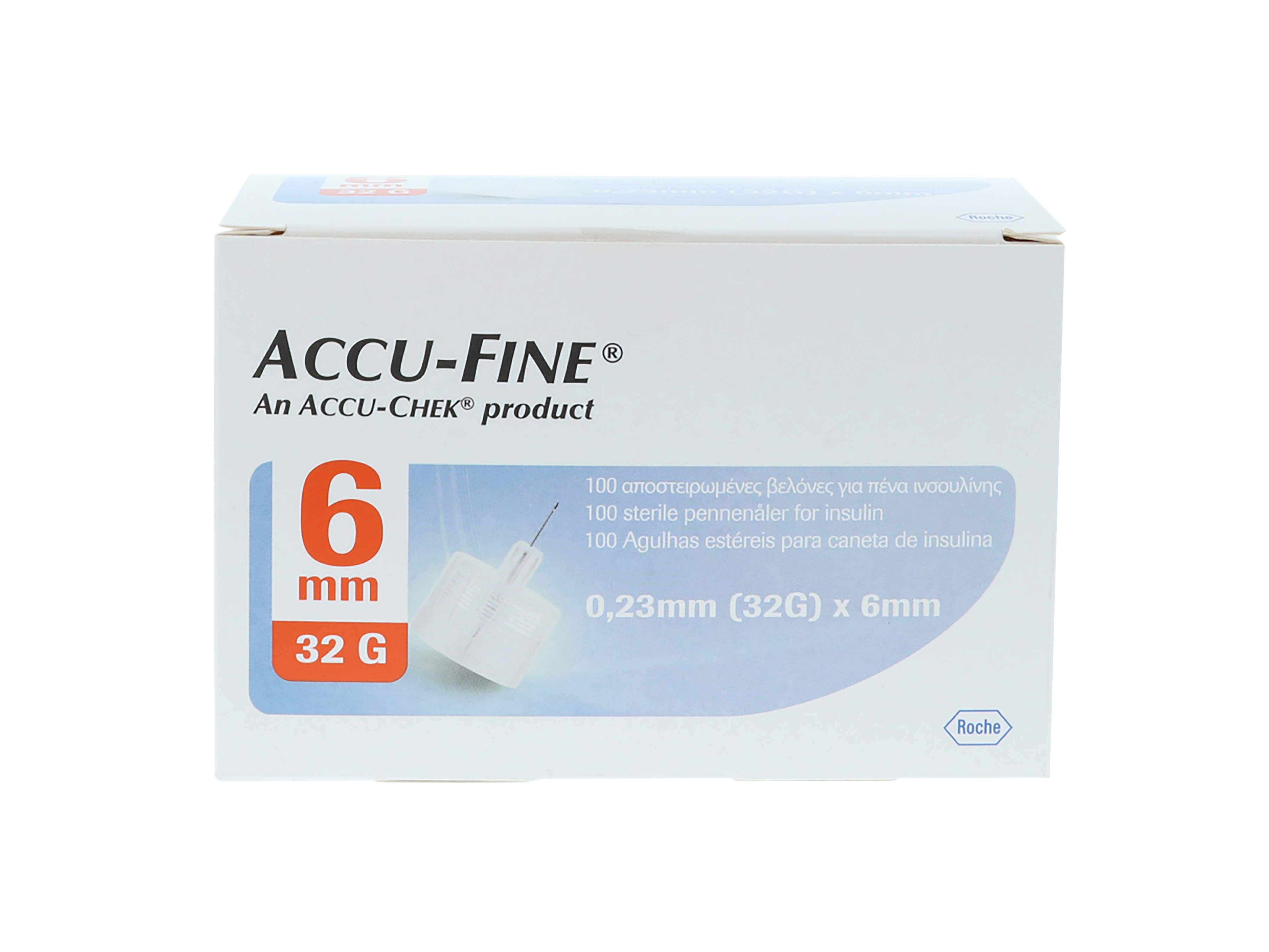 Accu-fine Pennekanyler til insulinpenner, 32G 6mm (0,25mm x 6mm), 100 stk