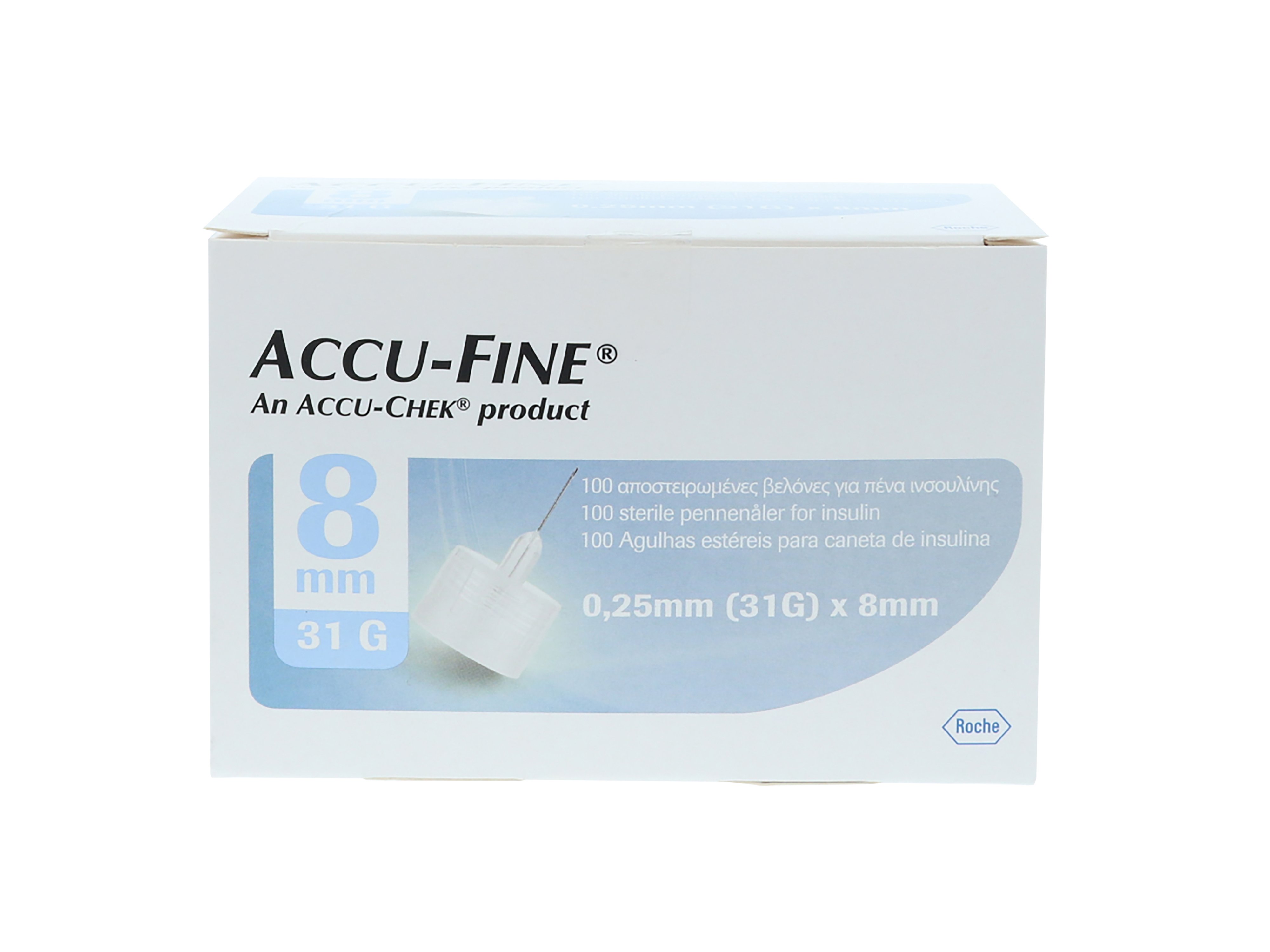 Accu-fine Pennekanyler til insulinpenner, 31G 8mm (0,25mm x 8mm), 100 stk