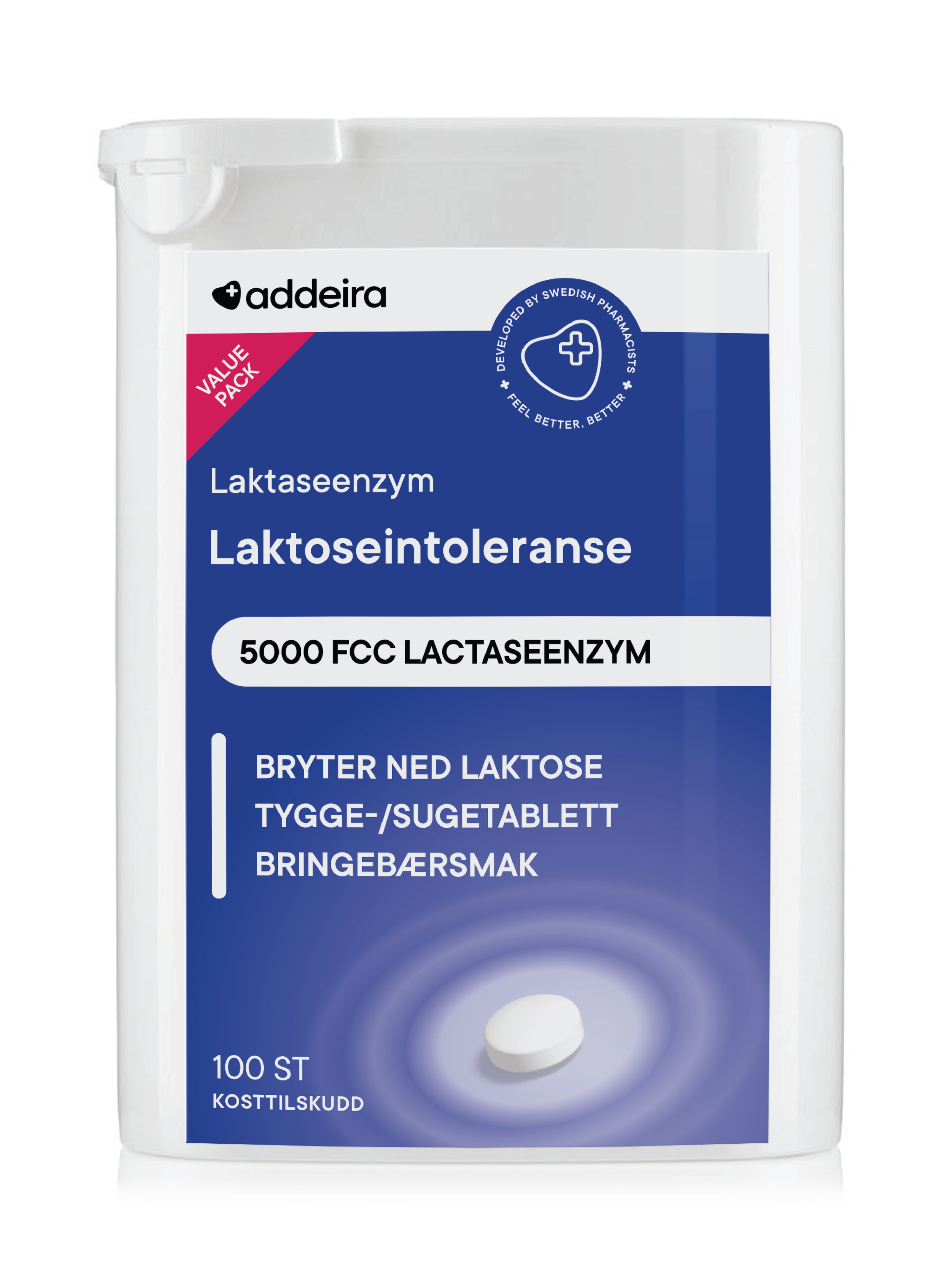 Addeira Laktasenzym tyggetablett, 100 stk.