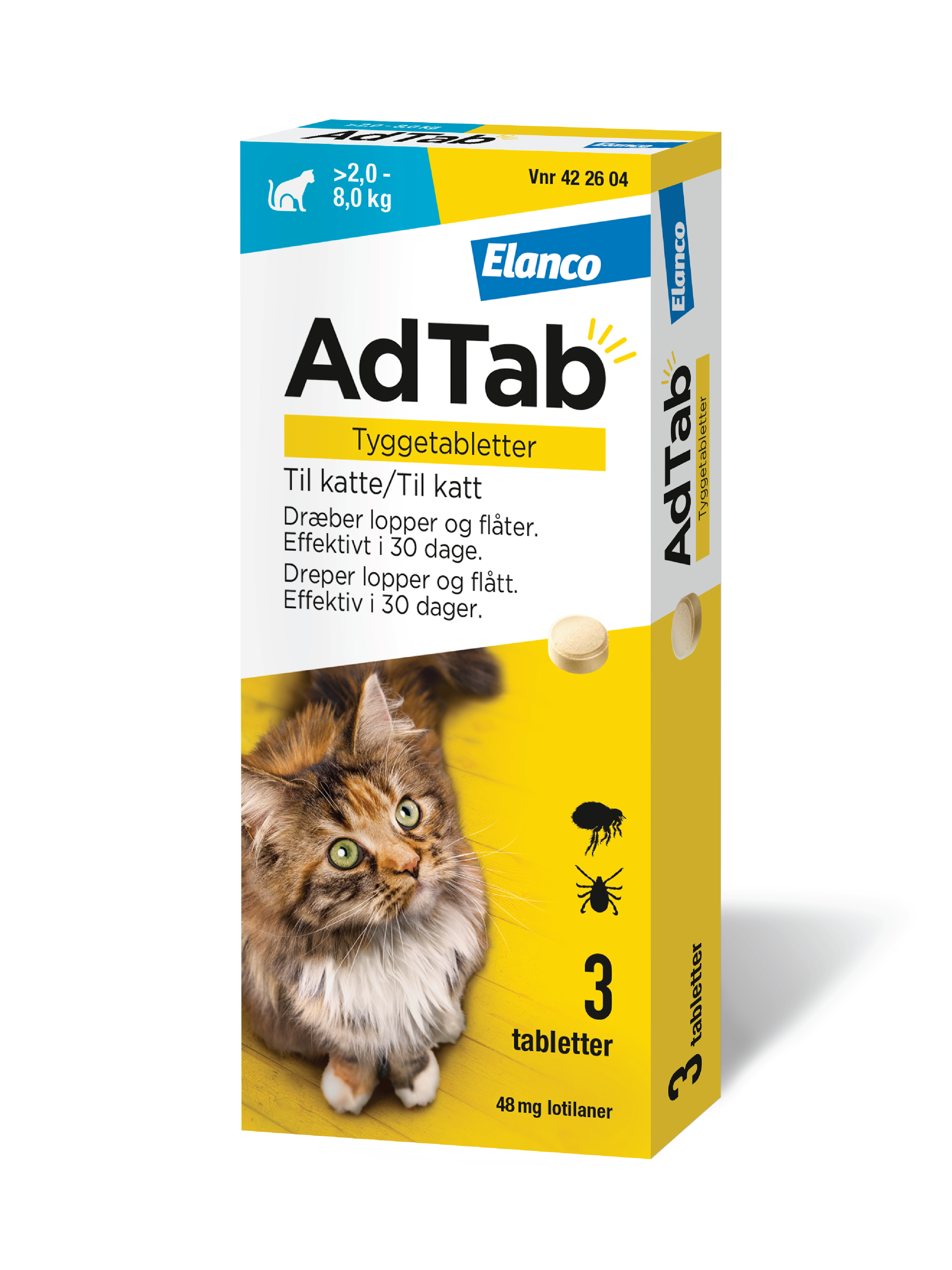 AdTab 48 mg tyggetabletter til katt, 3 stk.