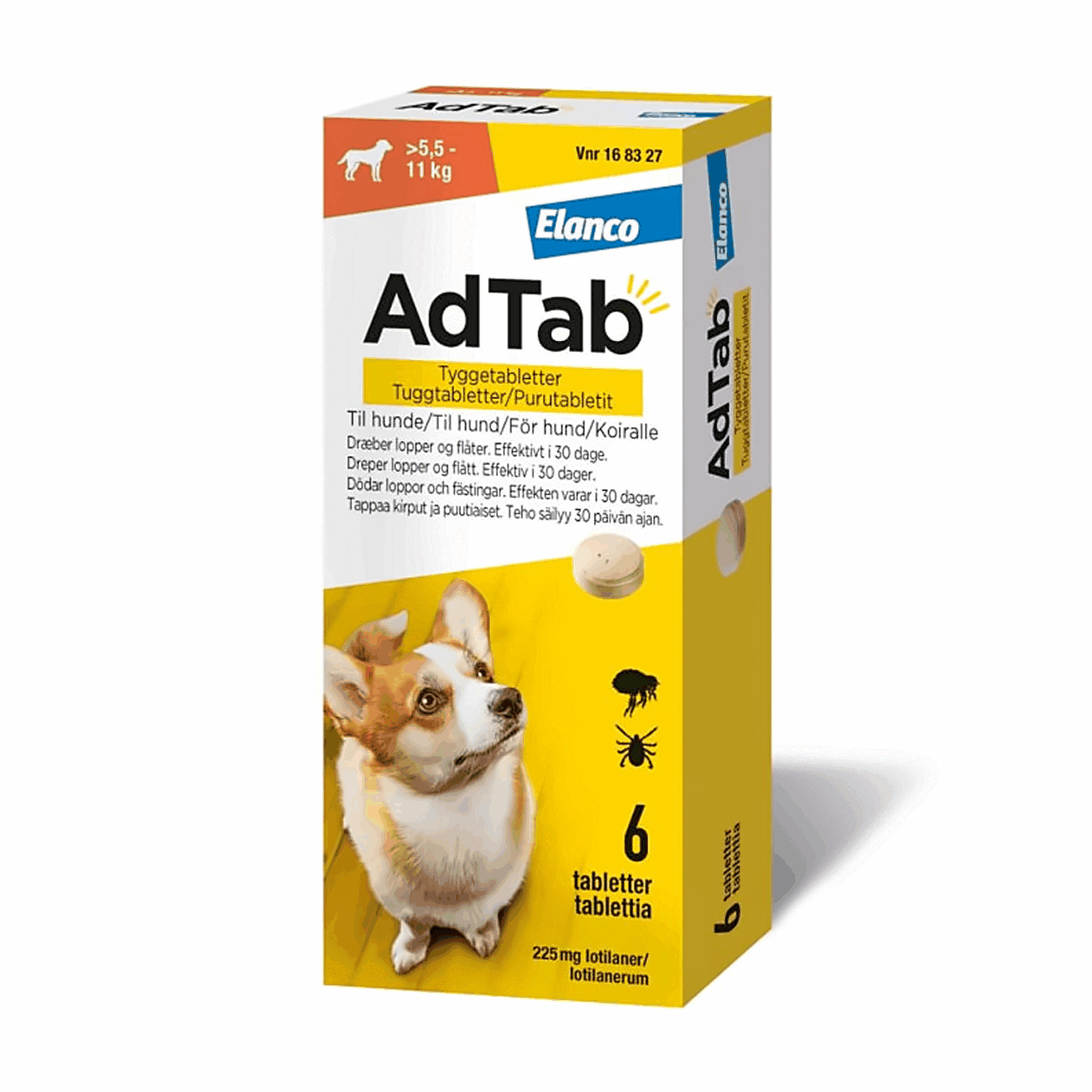 AdTab 225 mg tyggetabletter til hund, 6 stk.