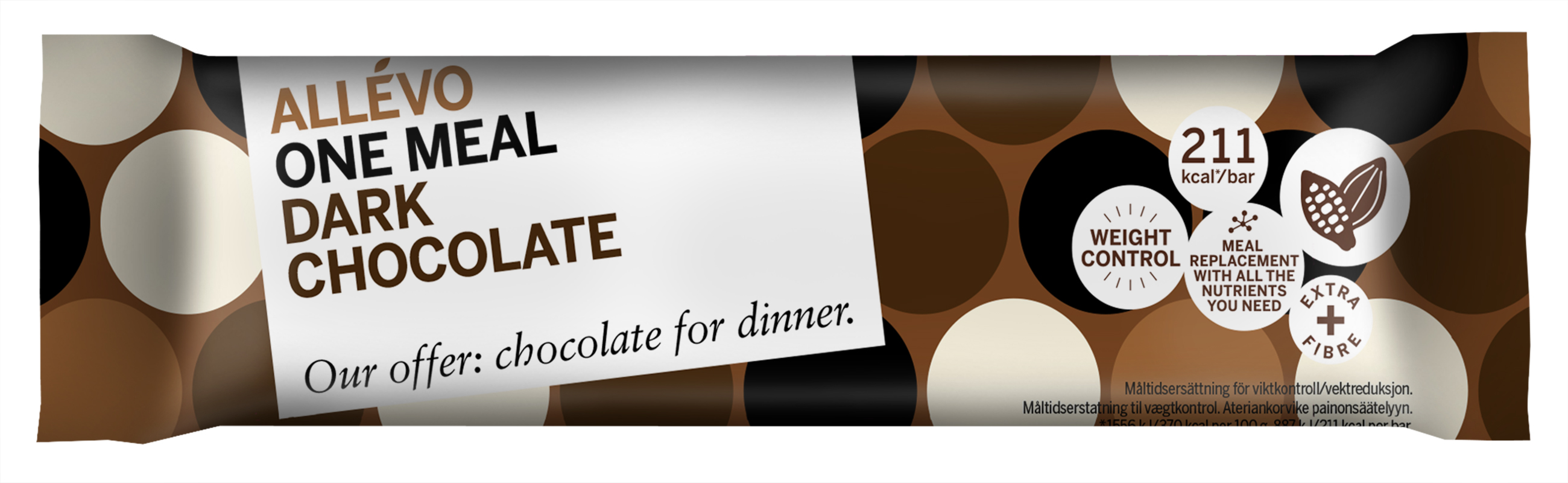 Allevo One Meal Bar, Dark Chocolate, 57 gram, 1 stk. Vare med kort holdbarhet.