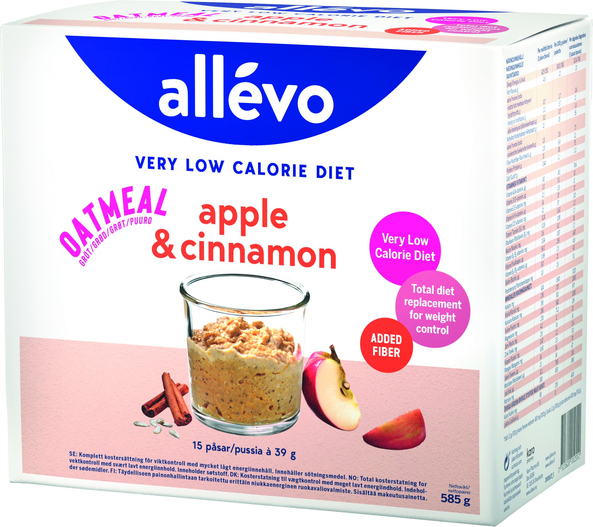 Allevo VLCD Oatmeal Apple & Cinnamon, 15x39 g