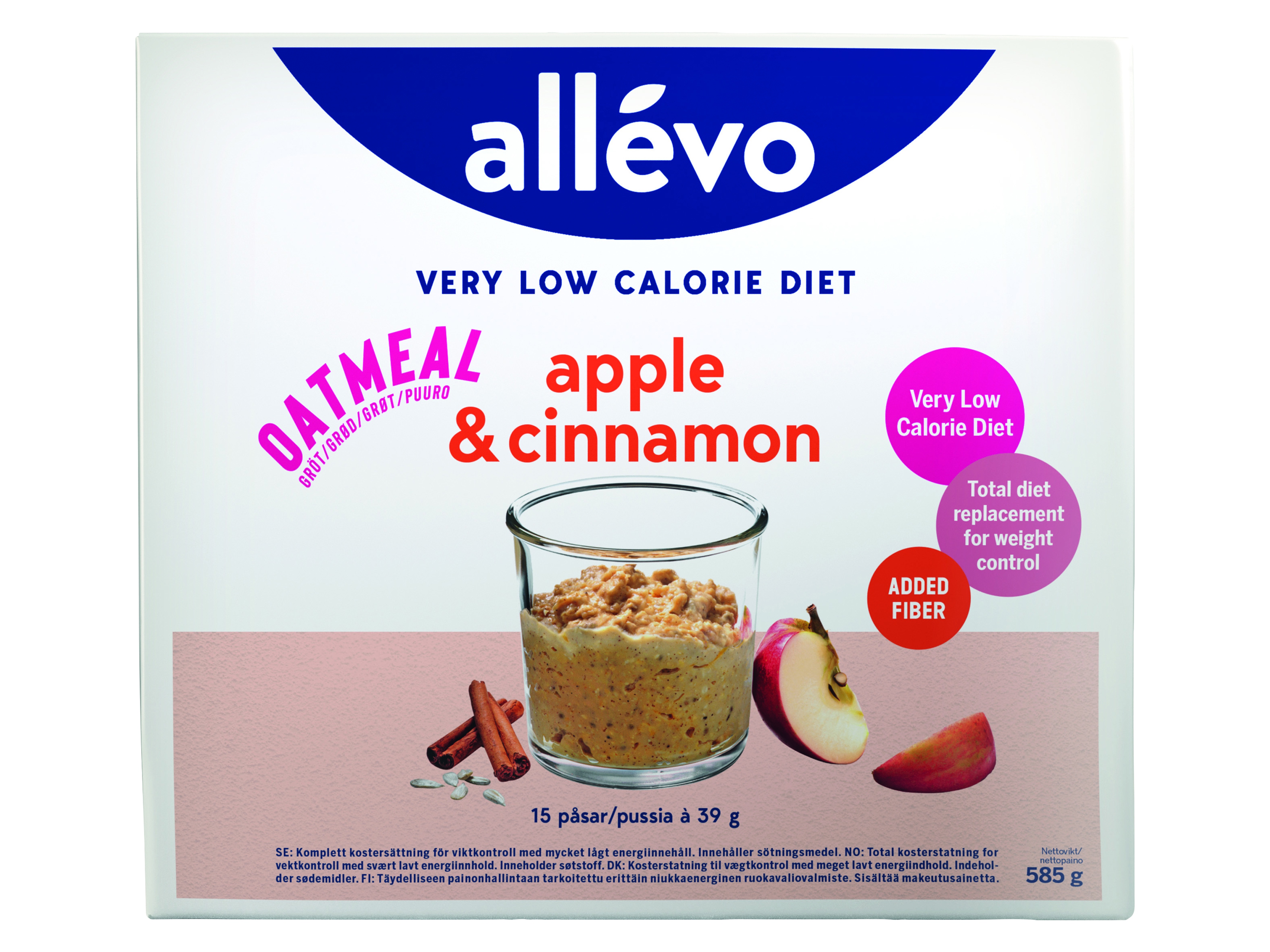 Allevo VLCD Oatmeal Apple & Cinnamon, 15 x 39 g