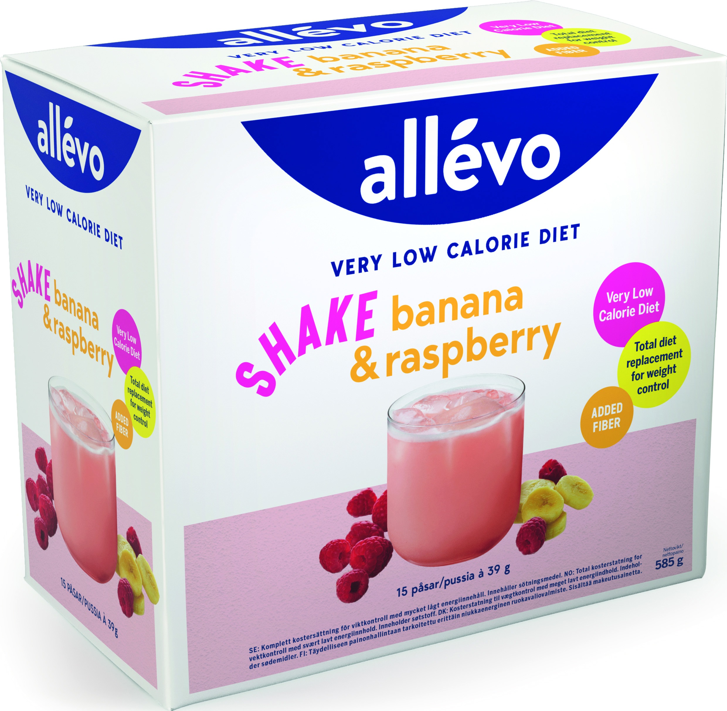 Allevo VLCD Shake Banana & Raspberry, 15x39 g
