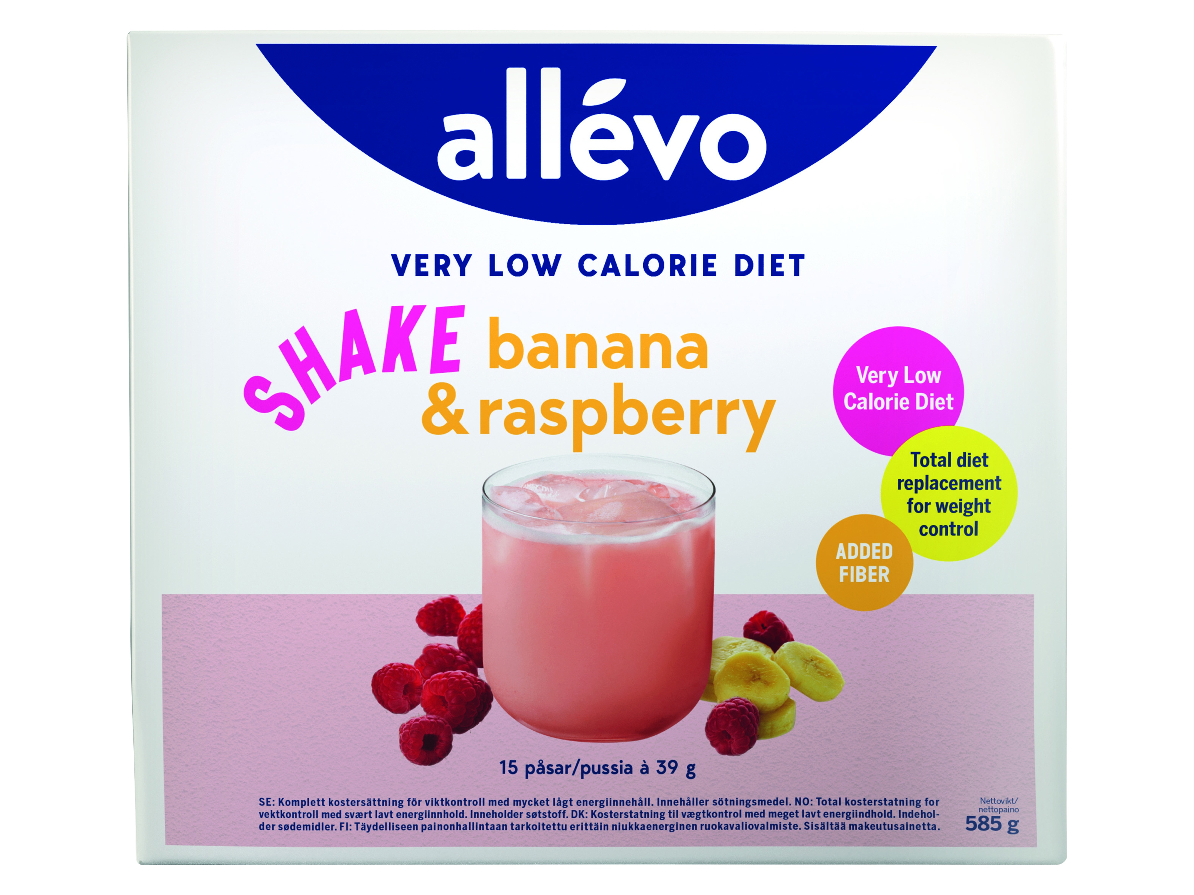 Allevo VLCD Shake Banana & Raspberry, 15 x 39 g