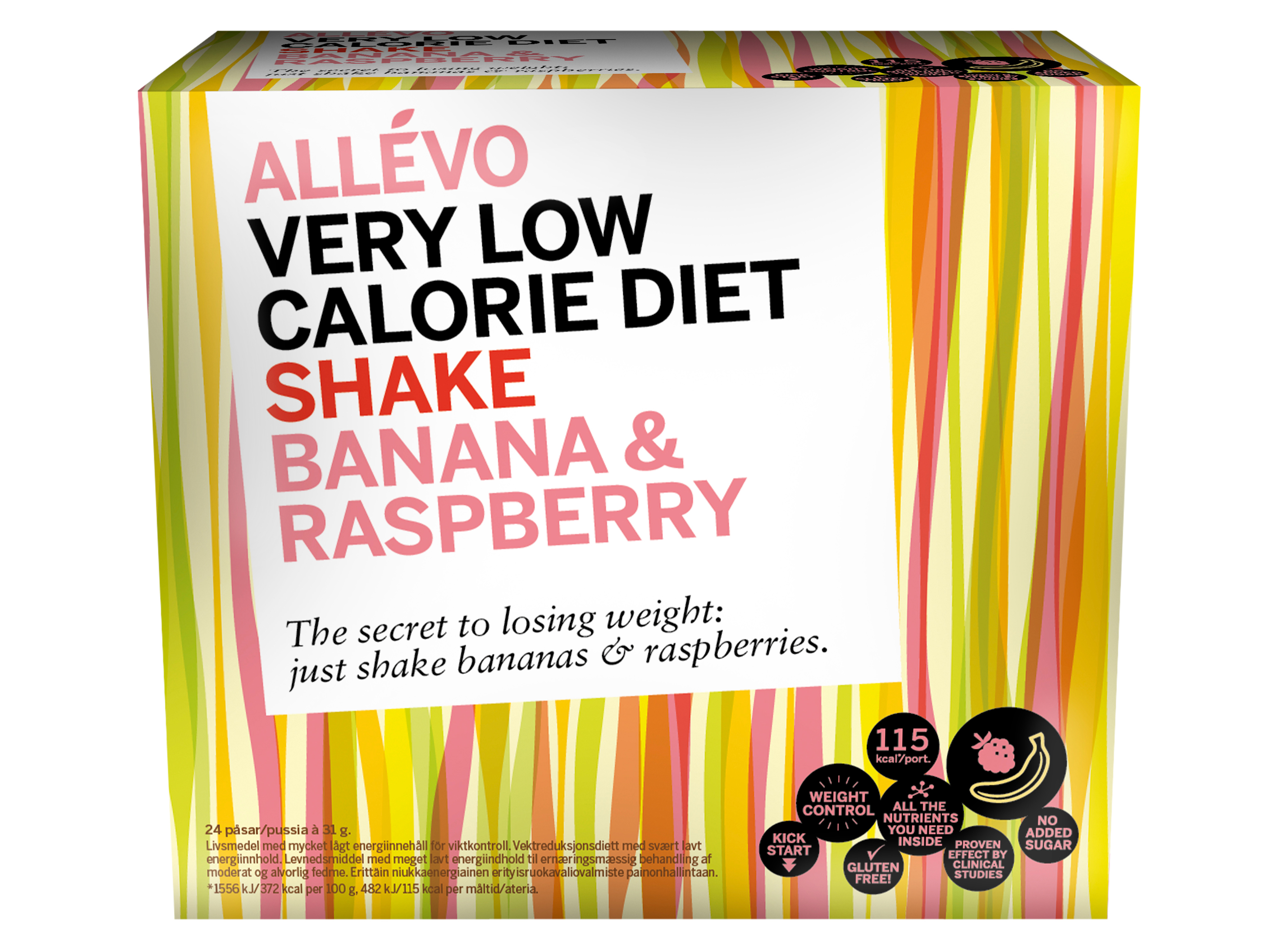 Allevo VLCD Shake Banana & Raspberry, 24 poser à 31 gram