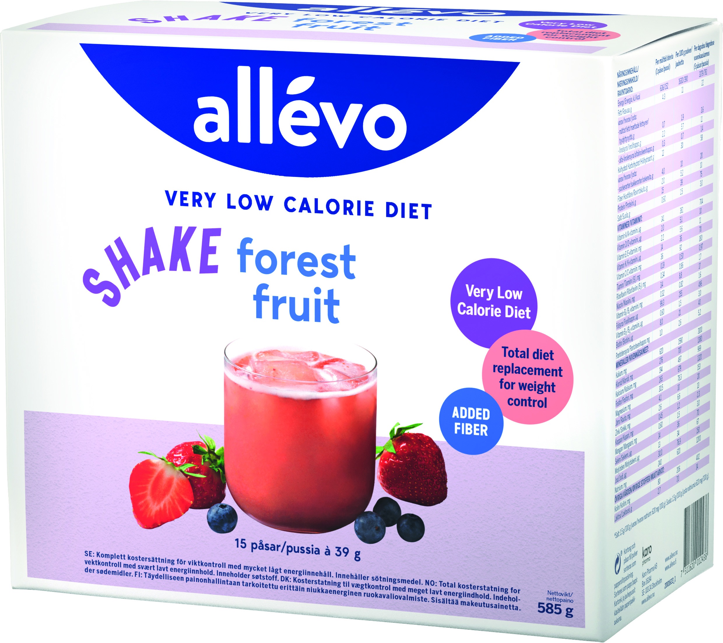 Allevo VLCD Shake Forest Fruit, 15x39 g