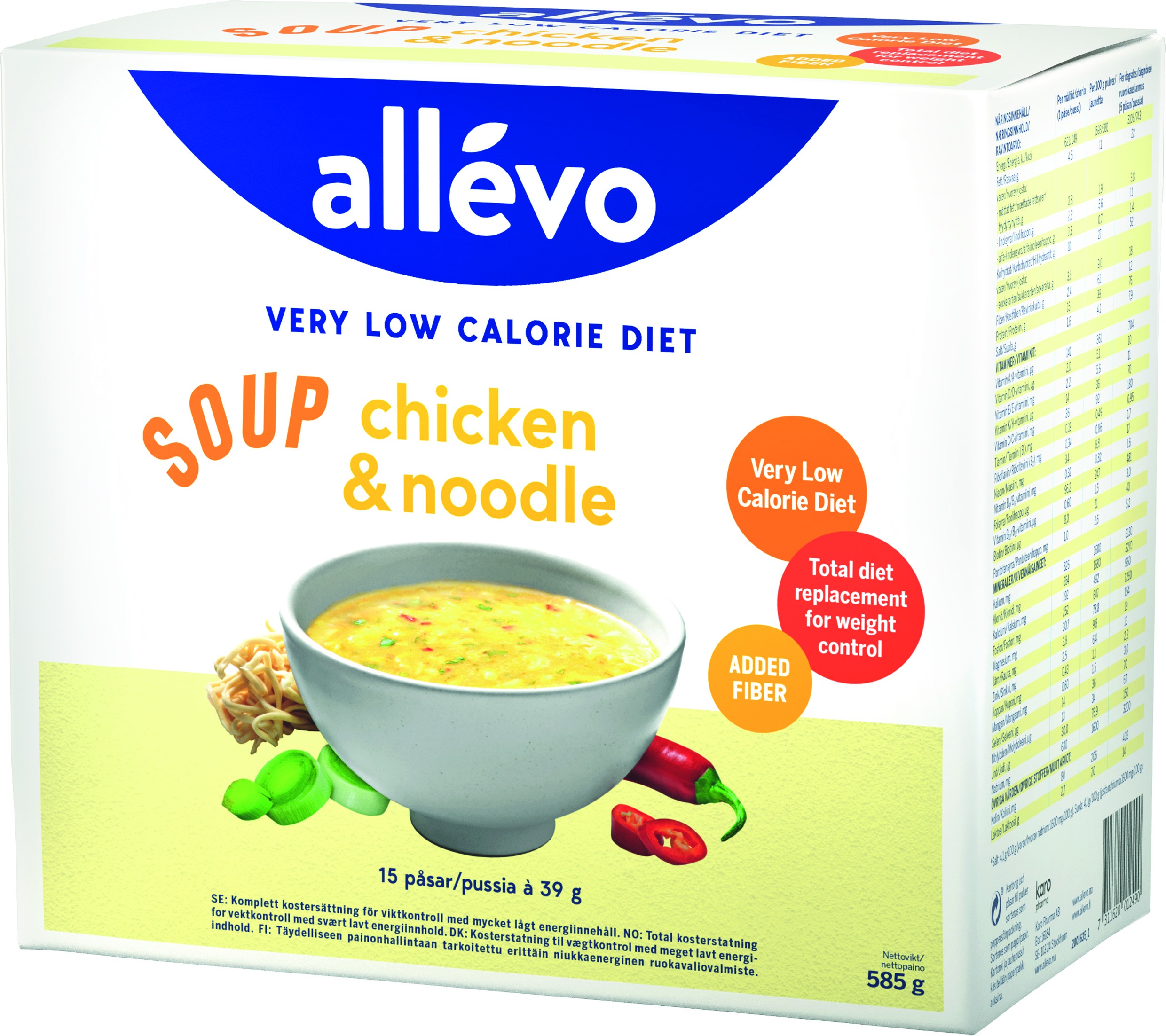 Allevo VLCD Soup Chicken & Noodle, 15x39 g