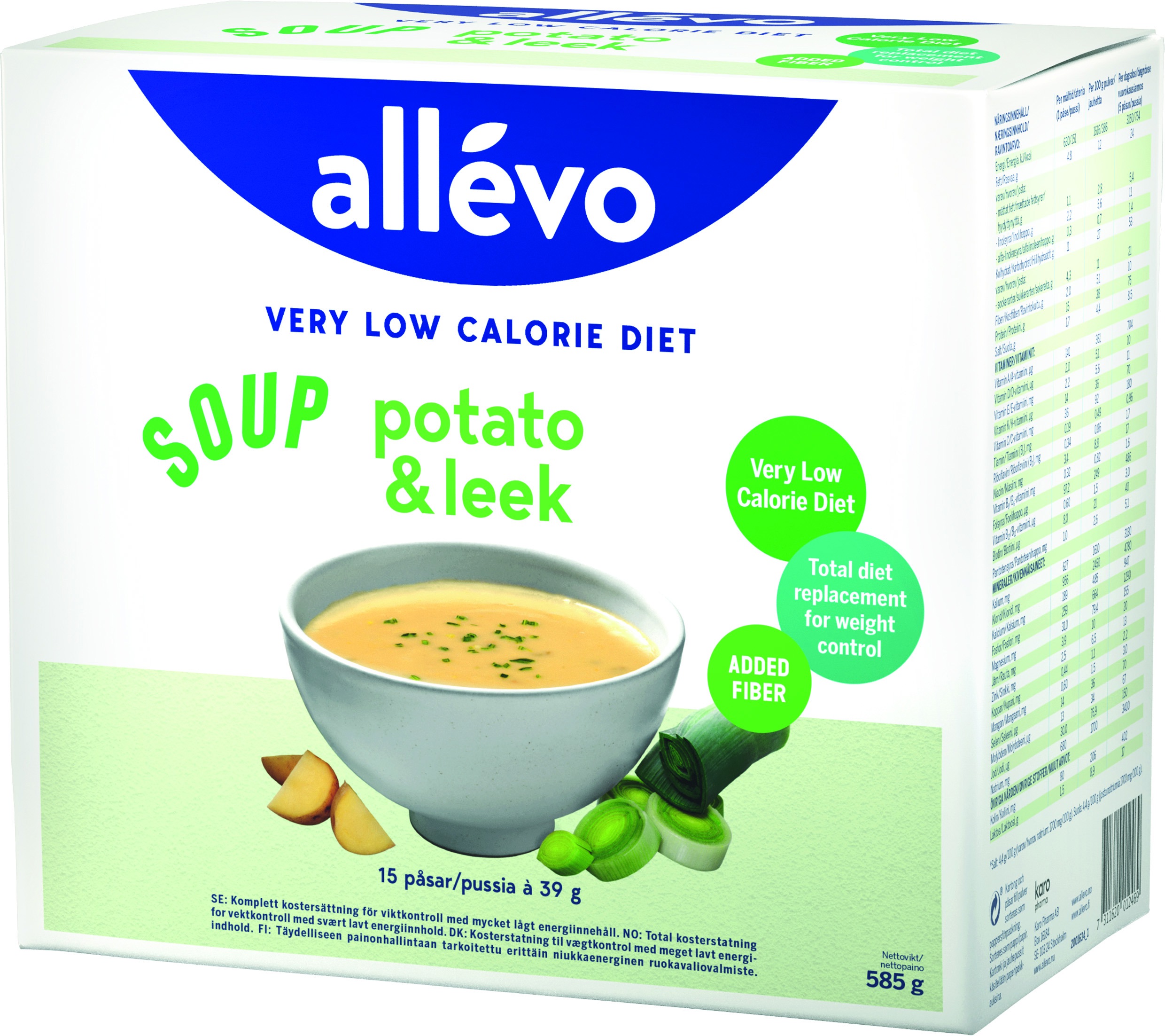 Allevo VLCD Soup Potato & Leek, 15x39 g