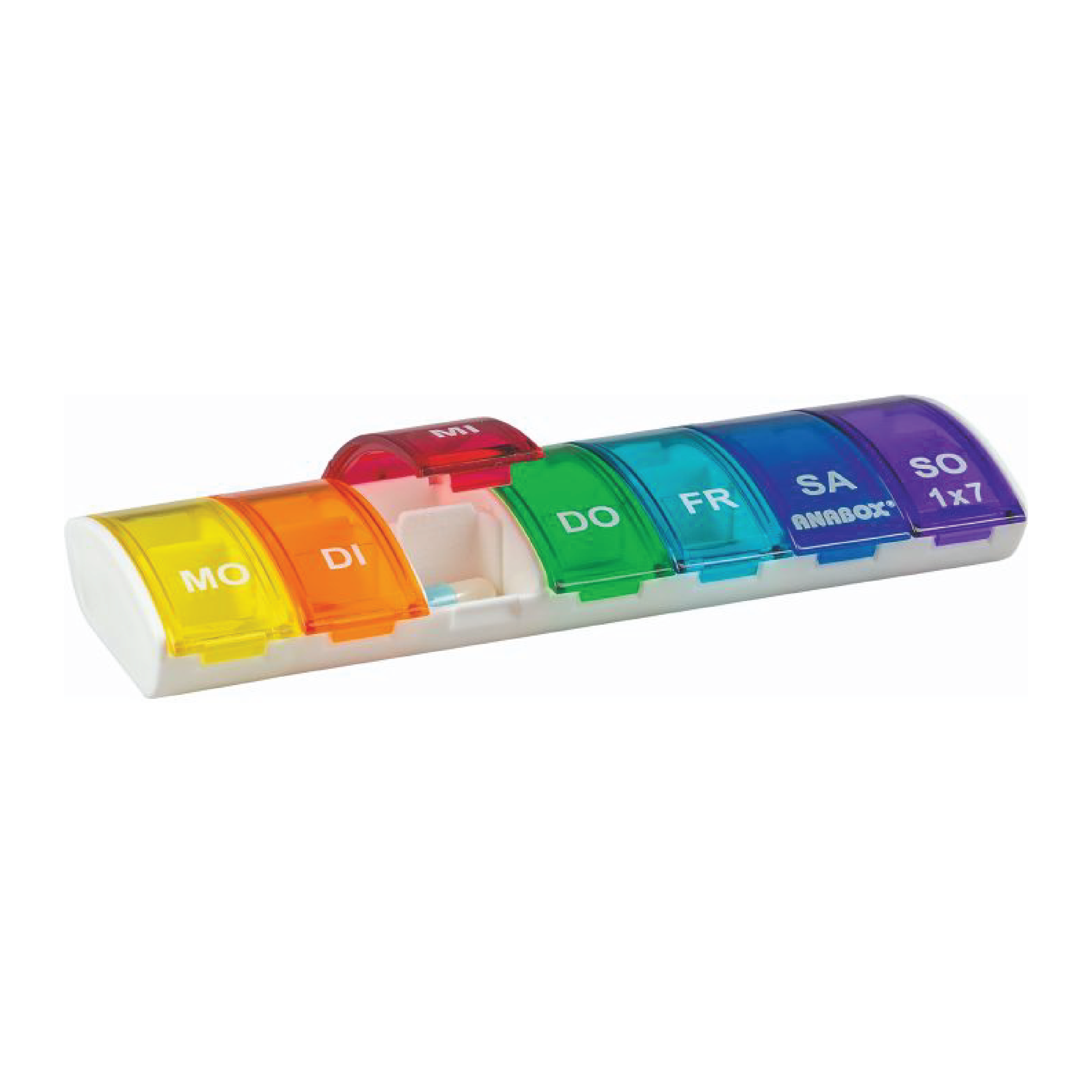 Anabox Doseringeske for en uke, flerfarget, 1 stk