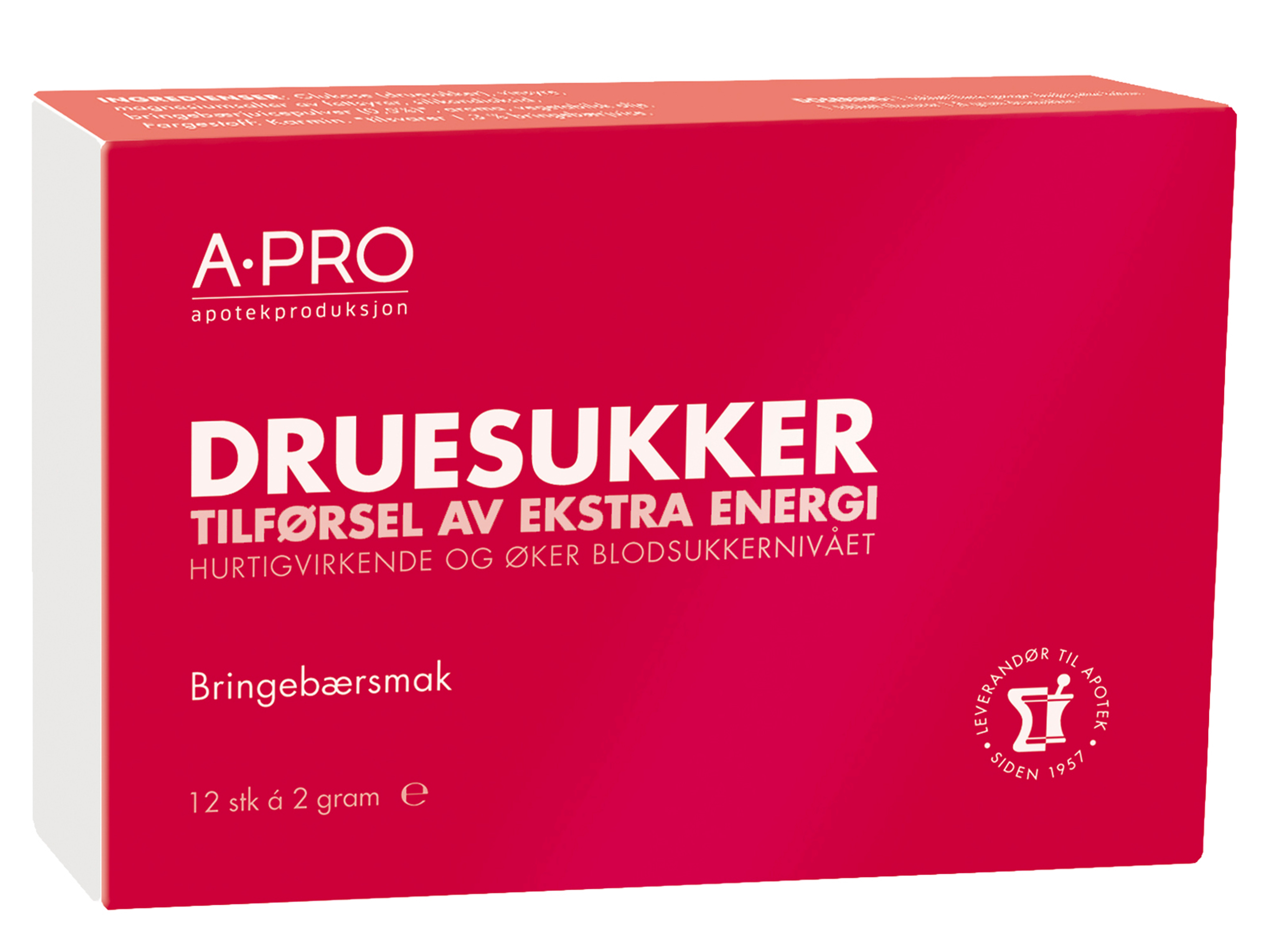 Apro Druesukker tabletter 2 gram, 12 stk. på brett