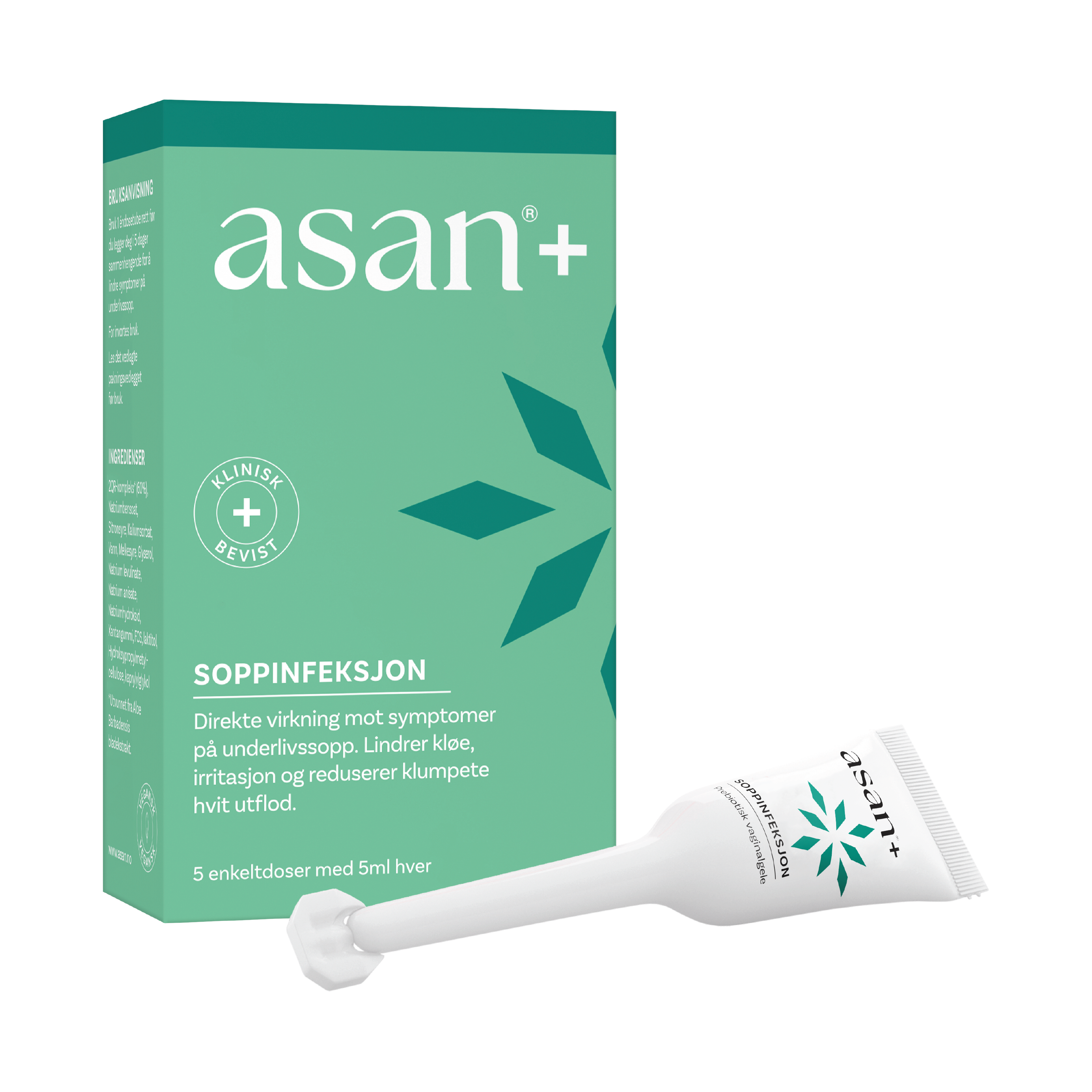 Asan+ Soppinfeksjon Vaginalgel, 5x5 ml