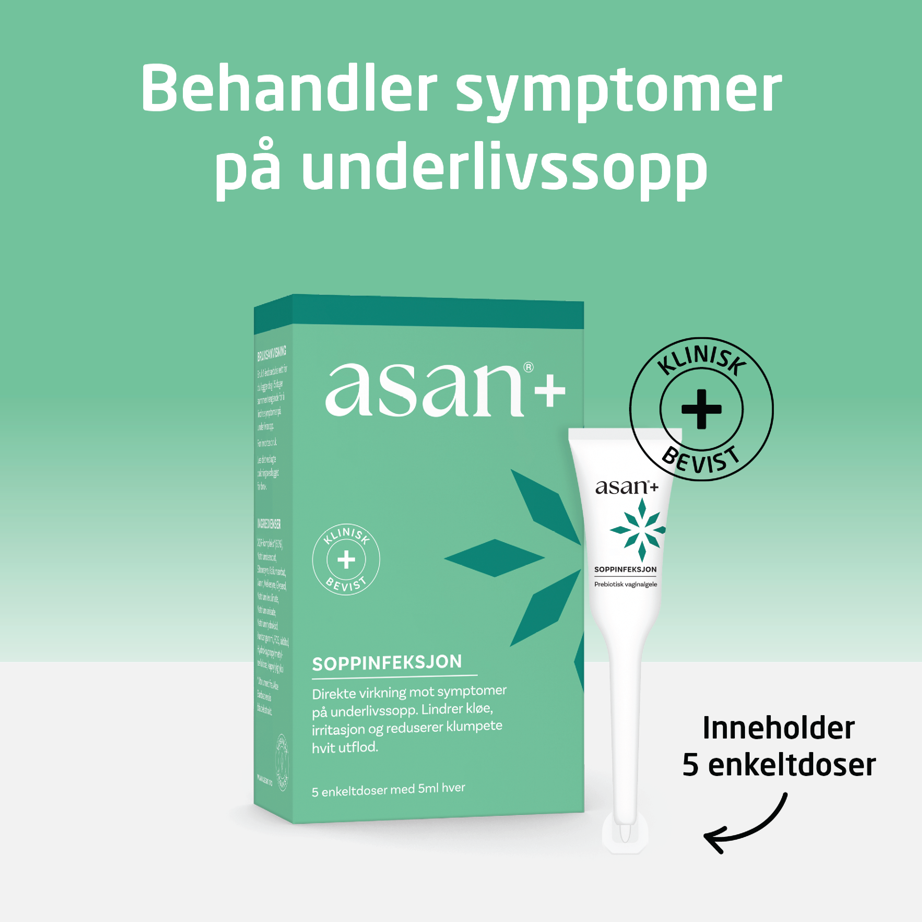 Asan+ Soppinfeksjon Vaginalgel, 5 x 5 ml