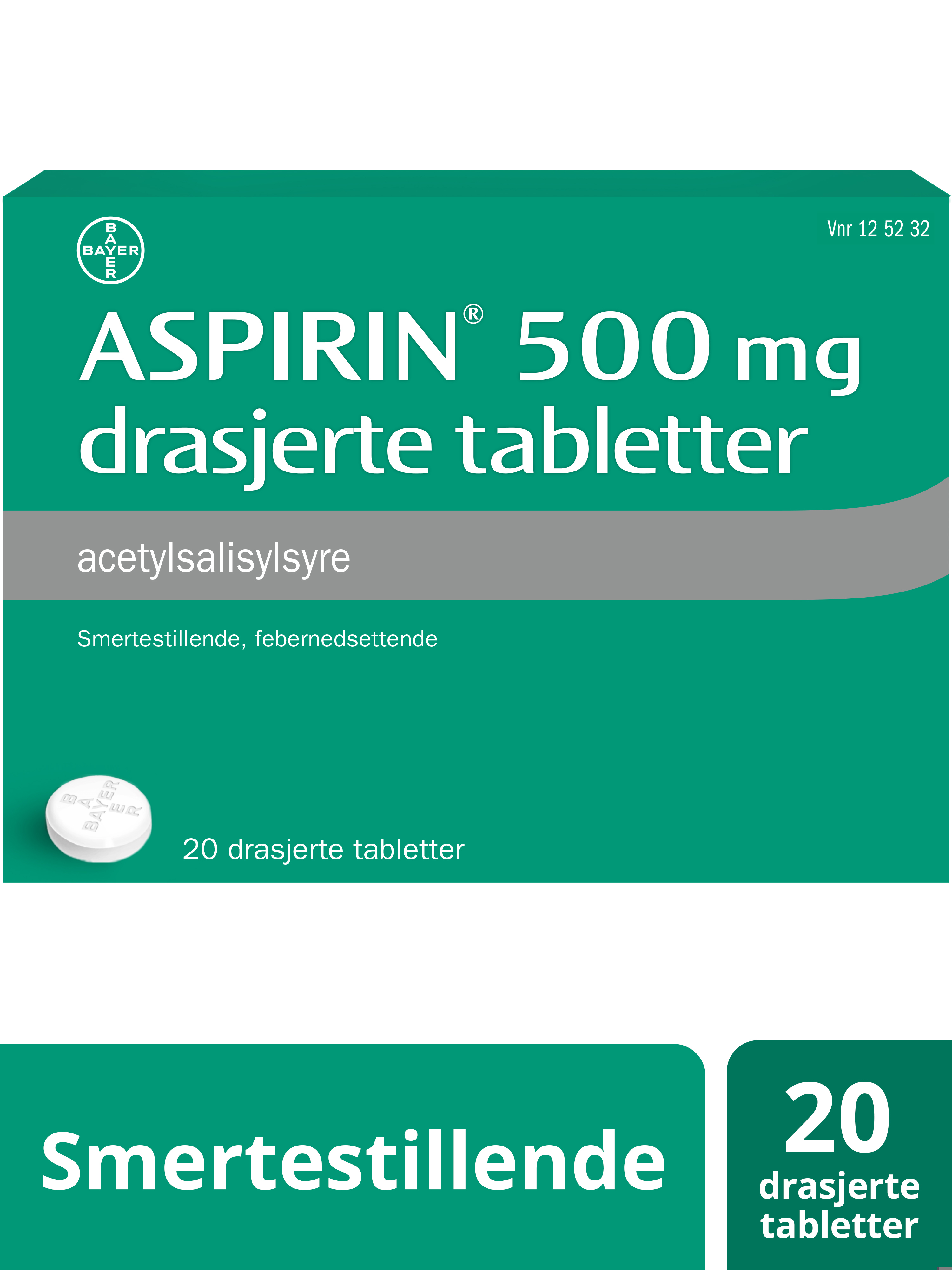 Aspirin Tabletter 500mg, 20 stk.