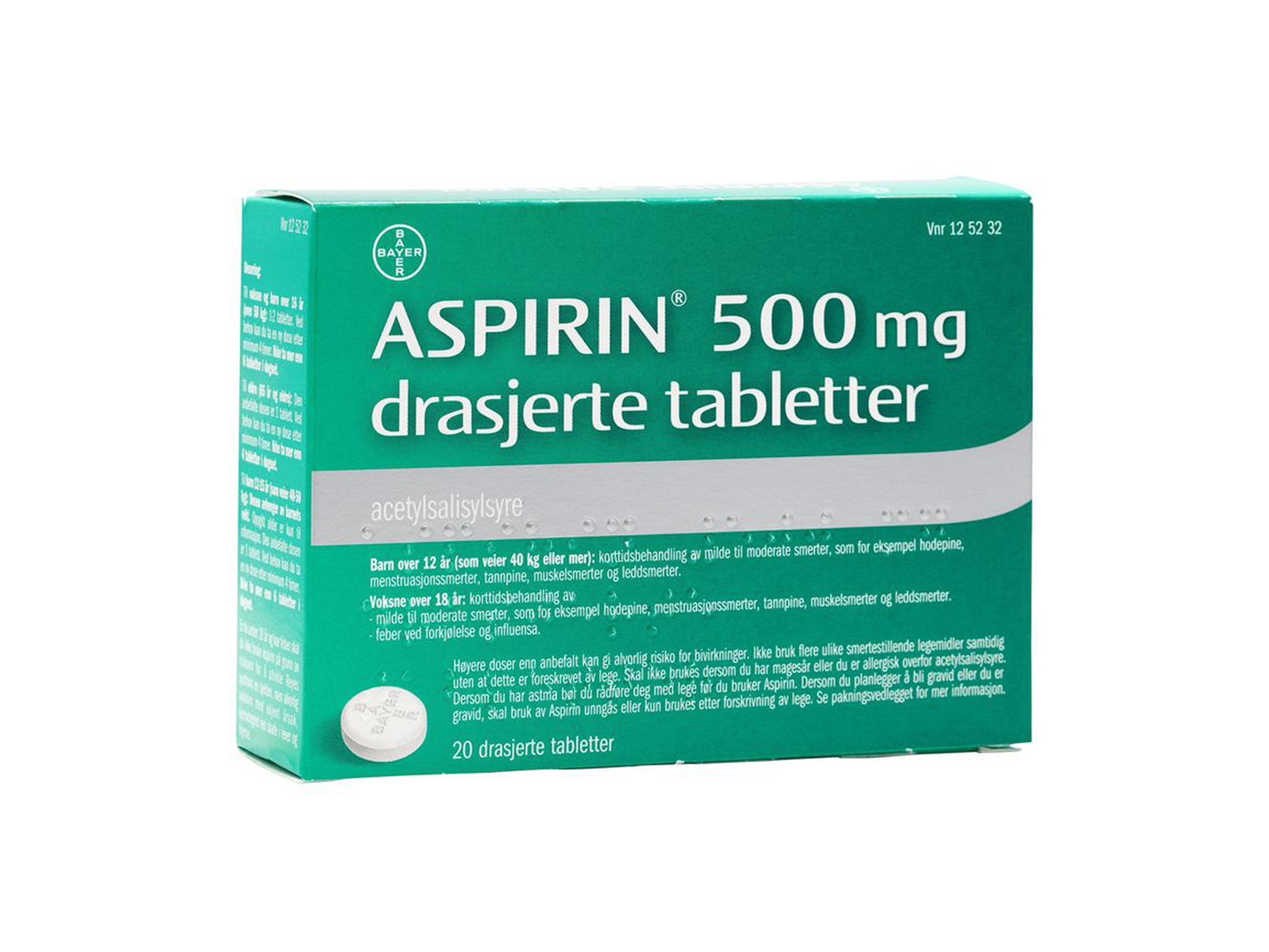 Aspirin Tabletter 500mg, 20 stk.