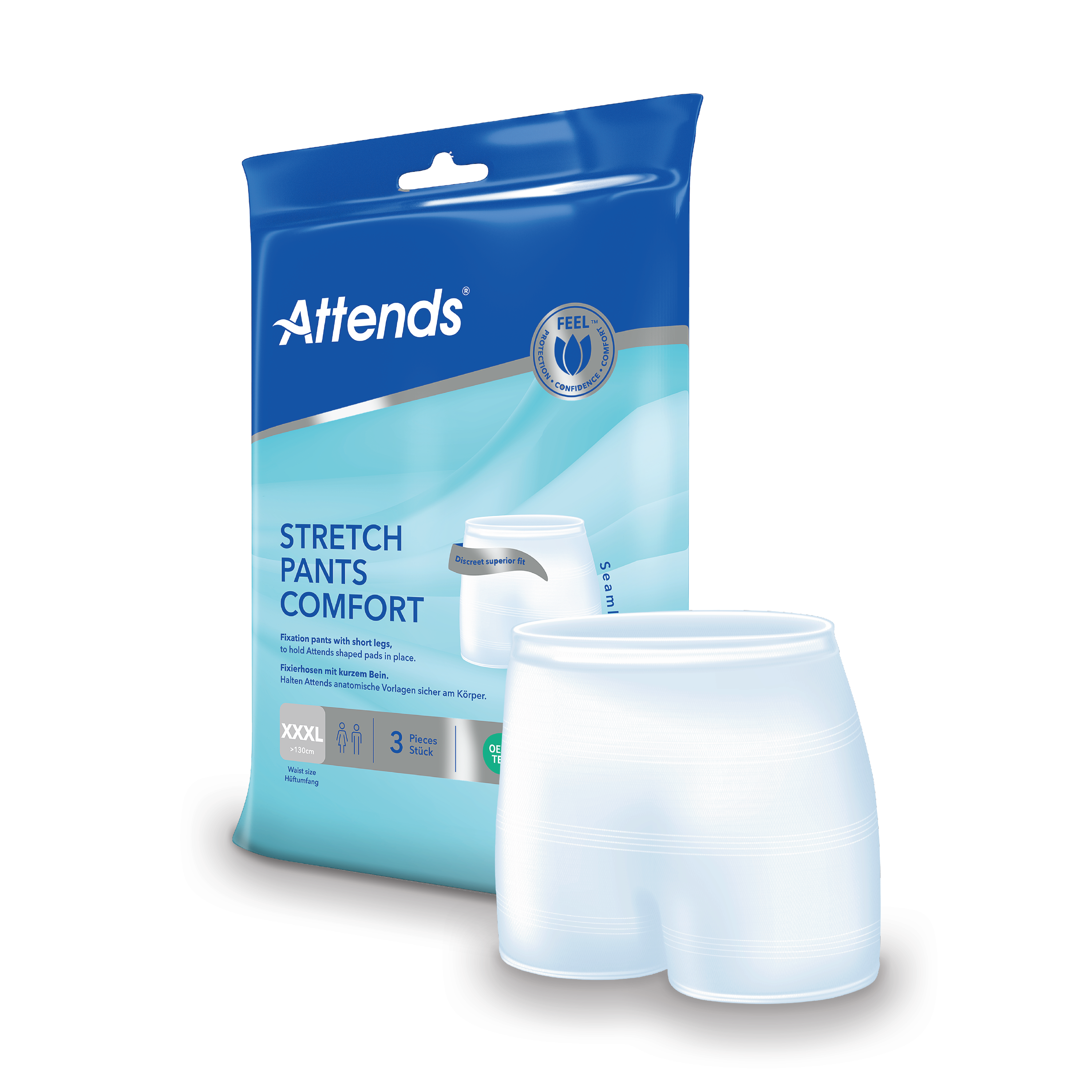 Attends Stretchpants Comfort, Unisex, XXX-Large, med korte ben, 3 stk.