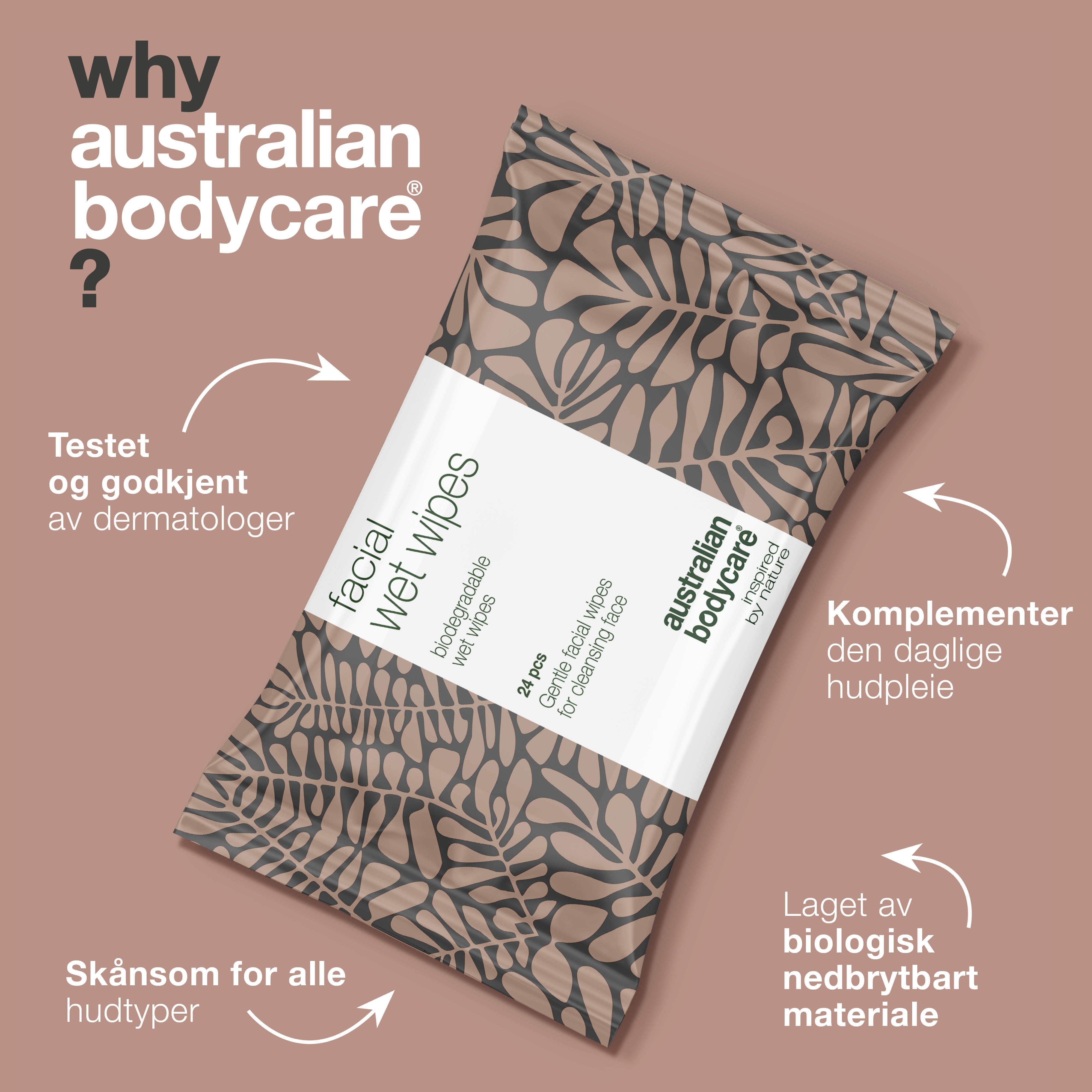 Australian Bodycare Face Wet Wipes, 24 stk.