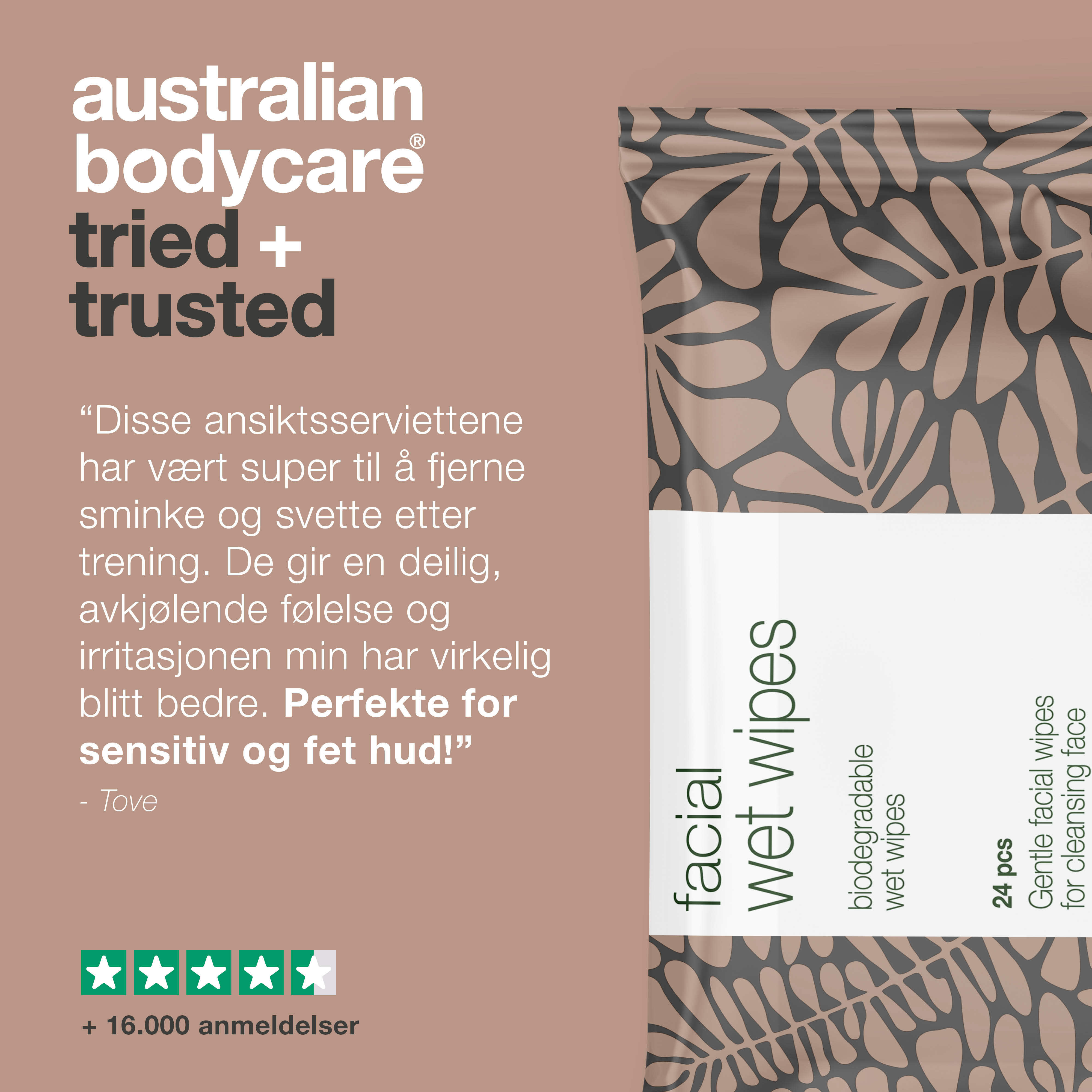 Australian Bodycare Face Wet Wipes, 24 stk.