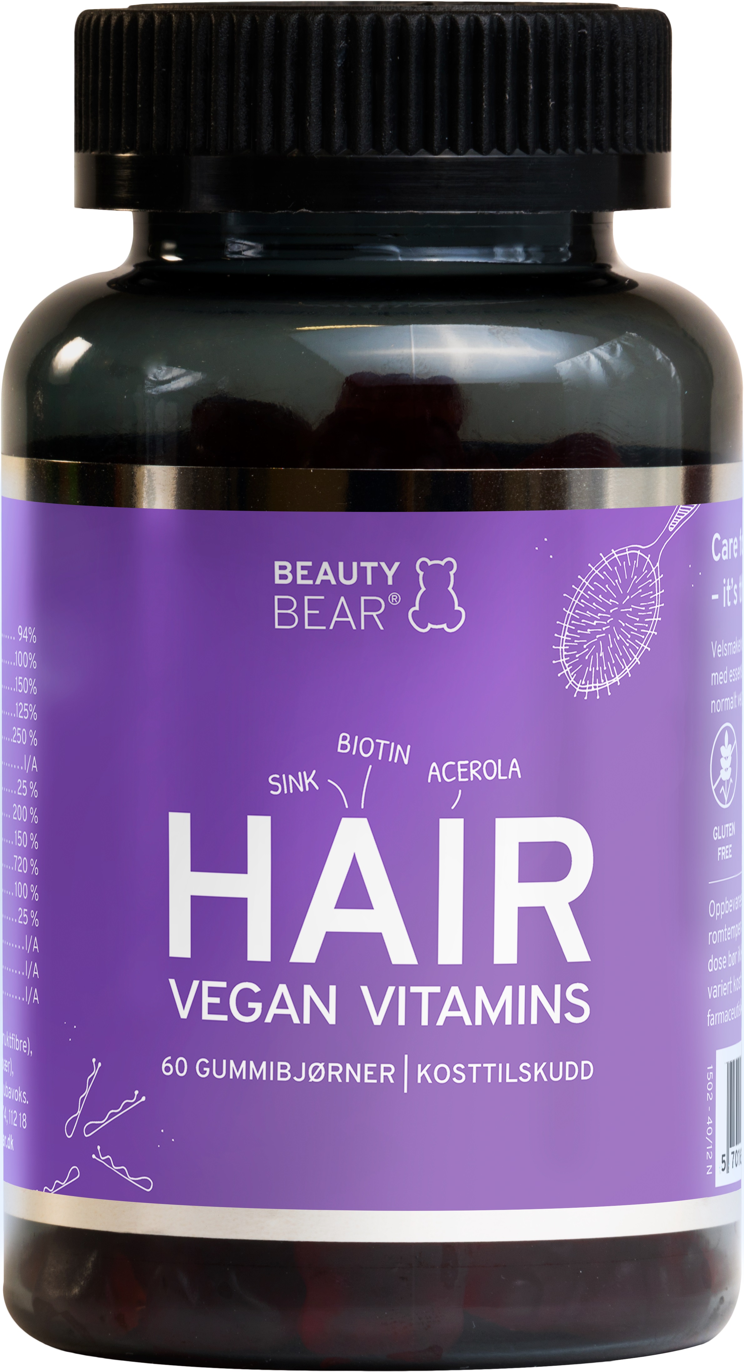 Beauty Bear Hair Vegan Vitamins tyggetab, 60 stk.