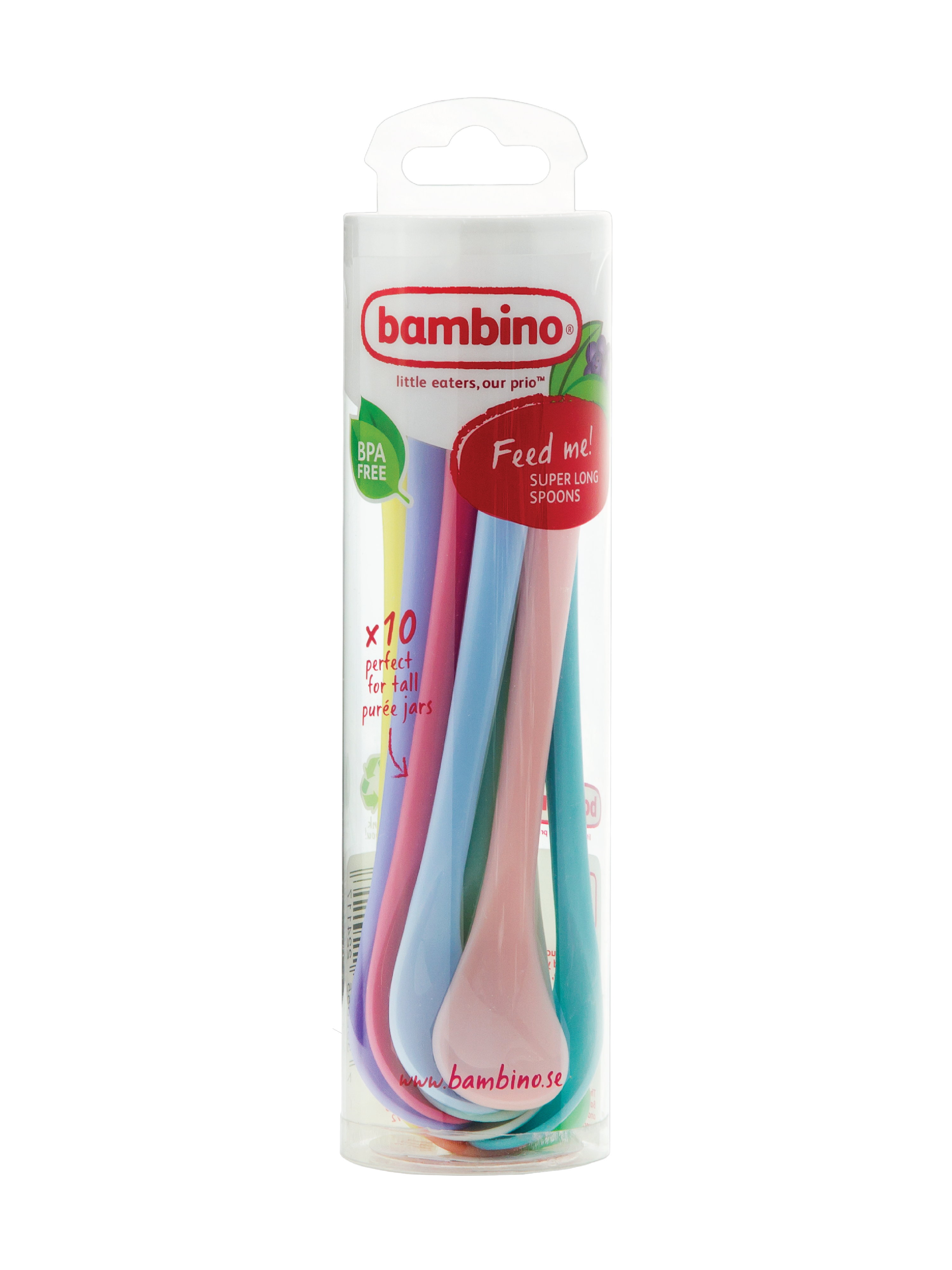 Bambino Bambino Feed Me Super long spoons, Assorterte farger, 10 stk.