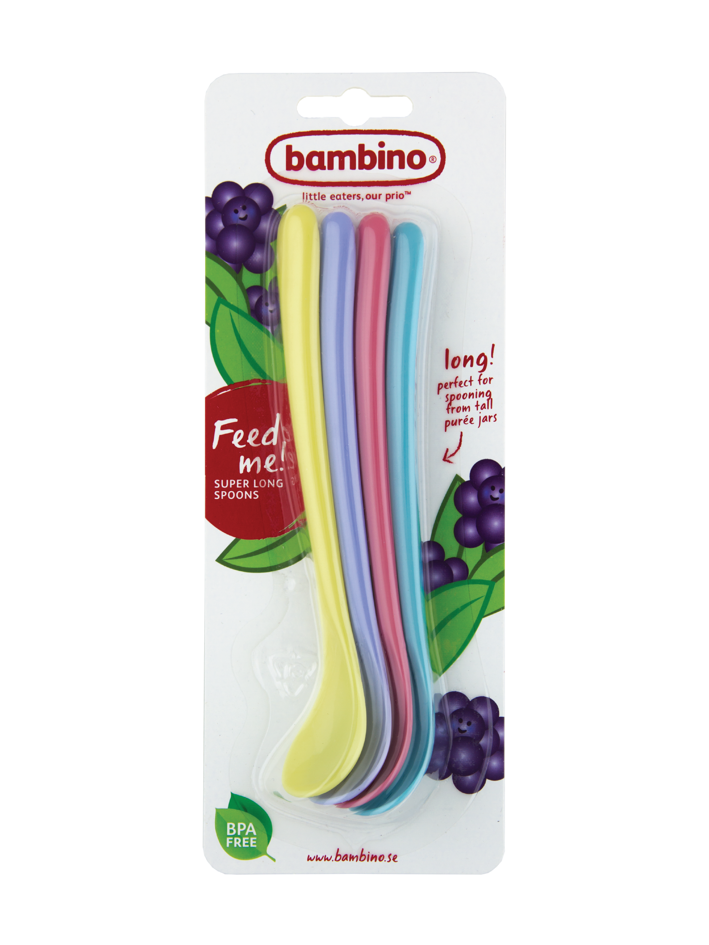 Bambino Bambino Feed Me Super long spoons, Assorterte farger, 4 stk.