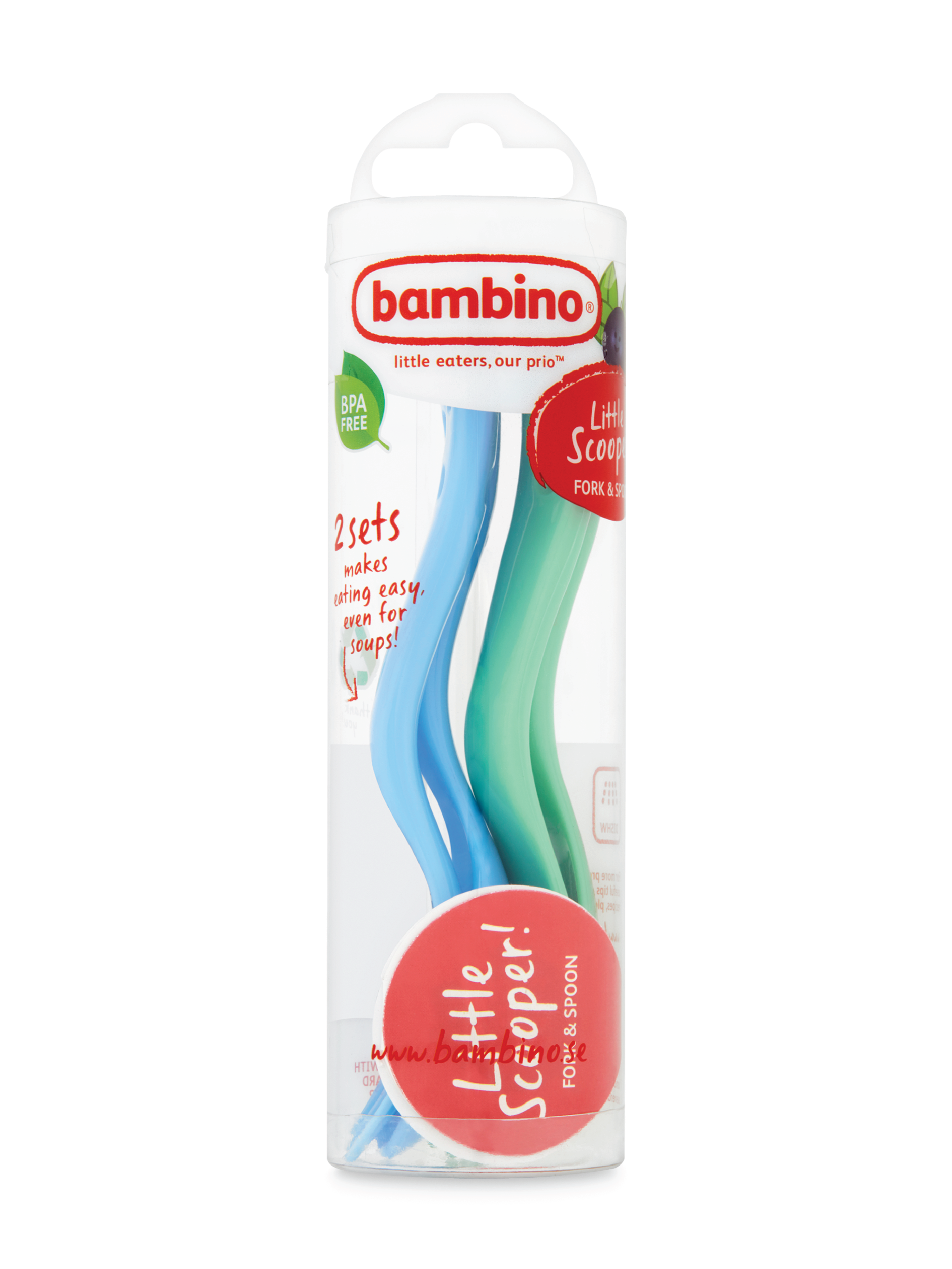 Bambino Bambino Little Scooper Fork & spoon, Blå/Grønn, 2 sett