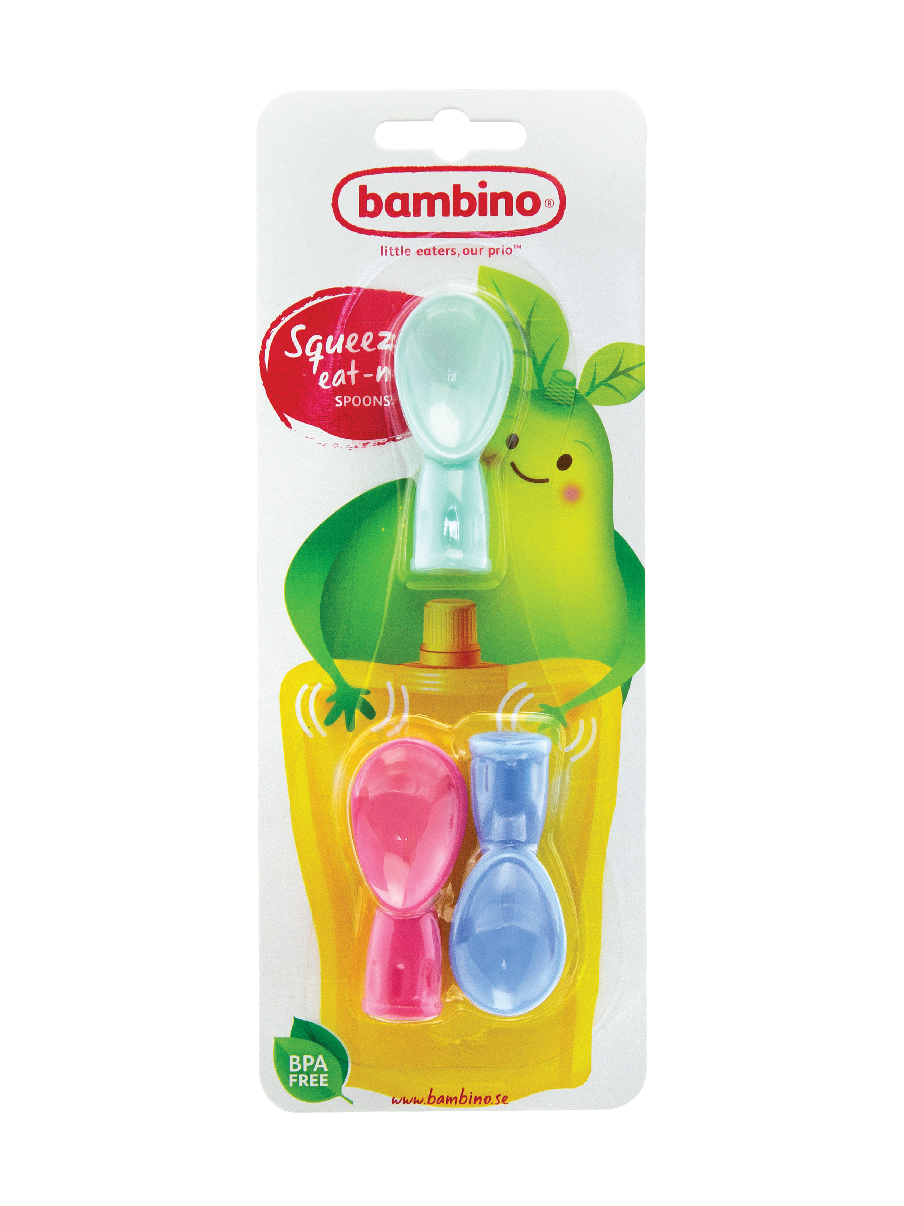 Bambino Bambino Squeeze Eat N Go Spoons, Assorterte farger, 3 stk.