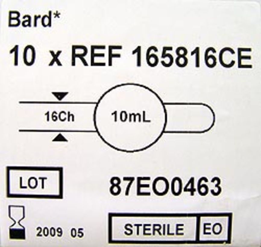 Bard 1658 silikonkateter 10ml, CH 16    10 stk.
