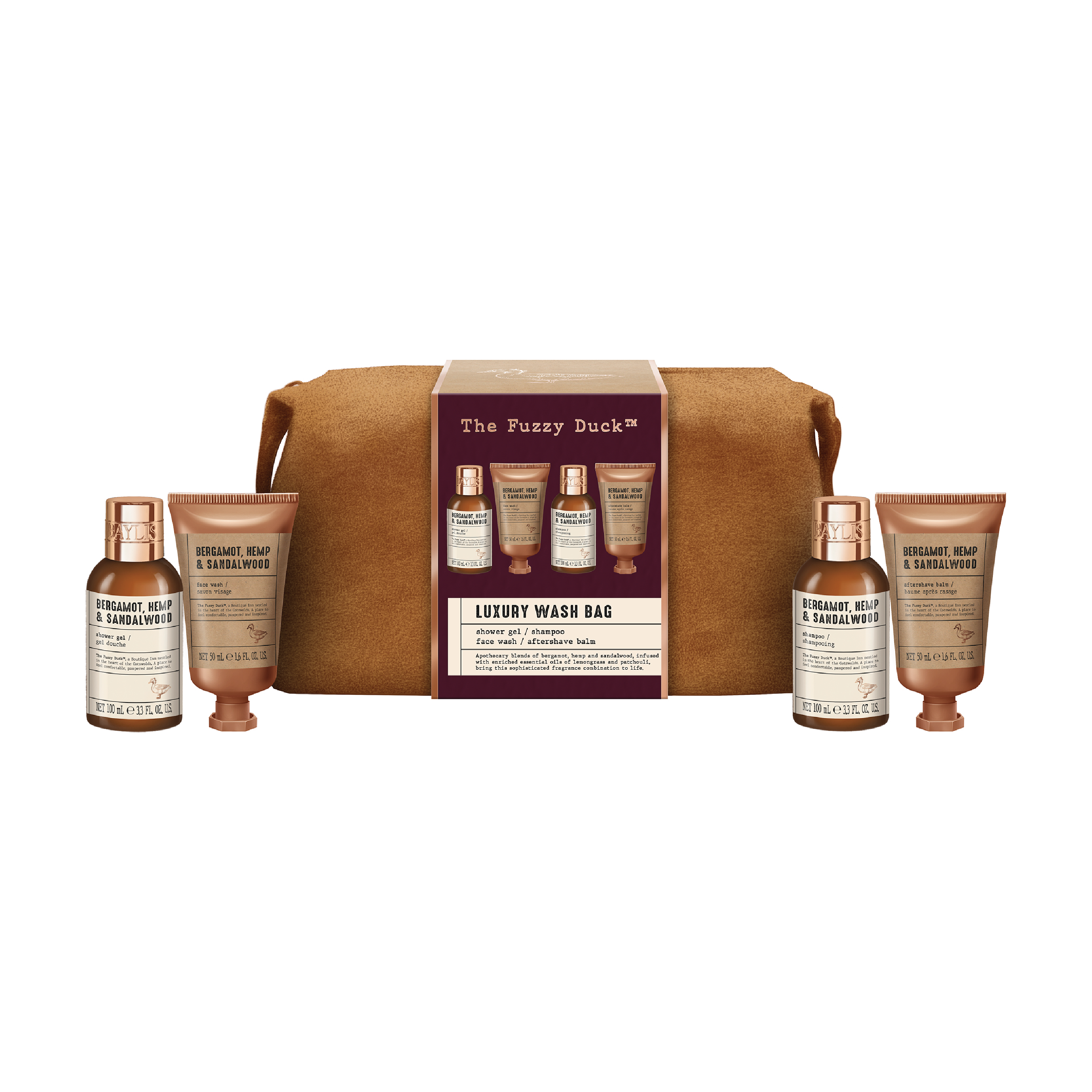 Baylis & Harding Men's The Fuzzy Duck Bergamot, Hemp & Sandalwood Wash Bag Gift Set, 1 sett
