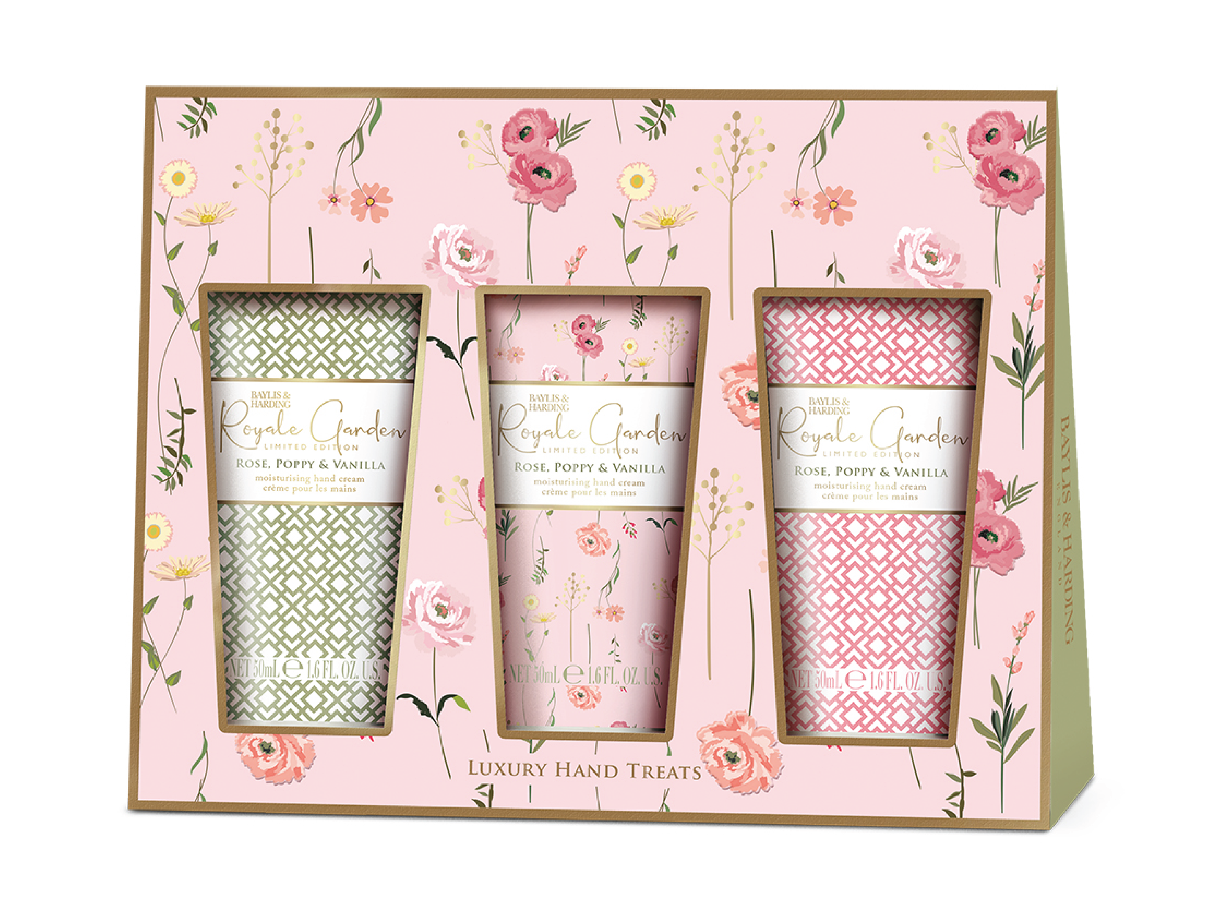 Baylis & Harding Royale Garden Rose, Poppy & Vanilla Hand Cream Trio Set, 3 x 50 ml, 1 sett