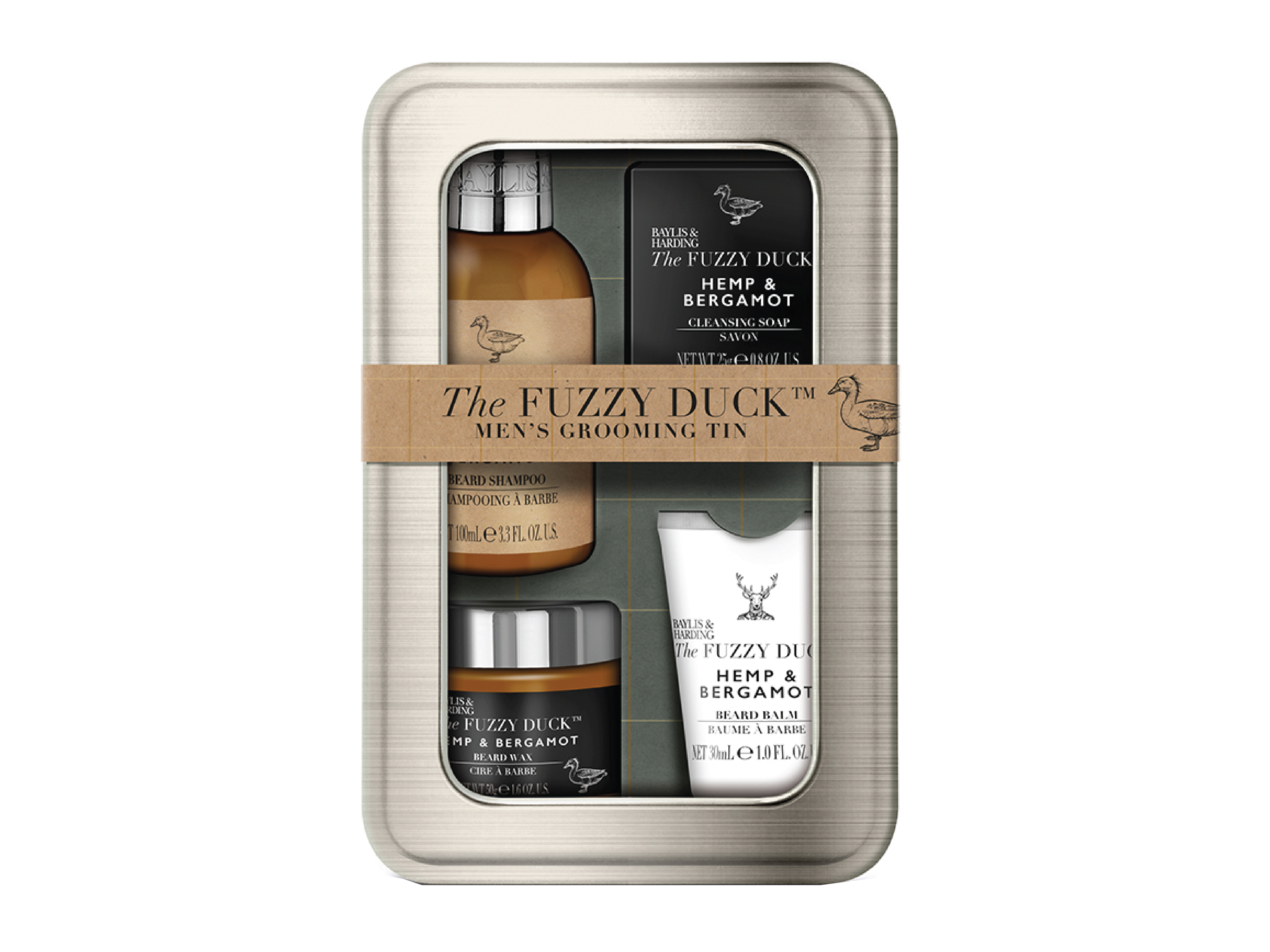 Baylis & Harding The Fuzzy Duck Men's Hemp & Bergamot Beard Tin Set, Gavesett, 1 stk.