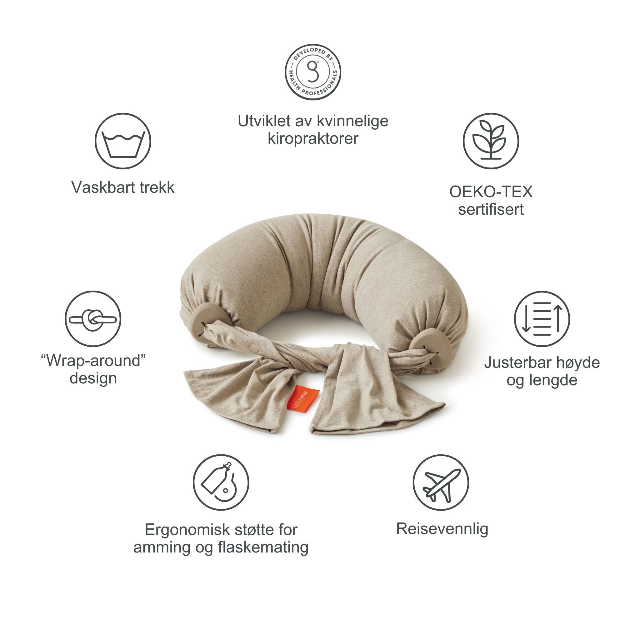 bbhugme Nursing Pillow, Seashell Beige, 1 stk.