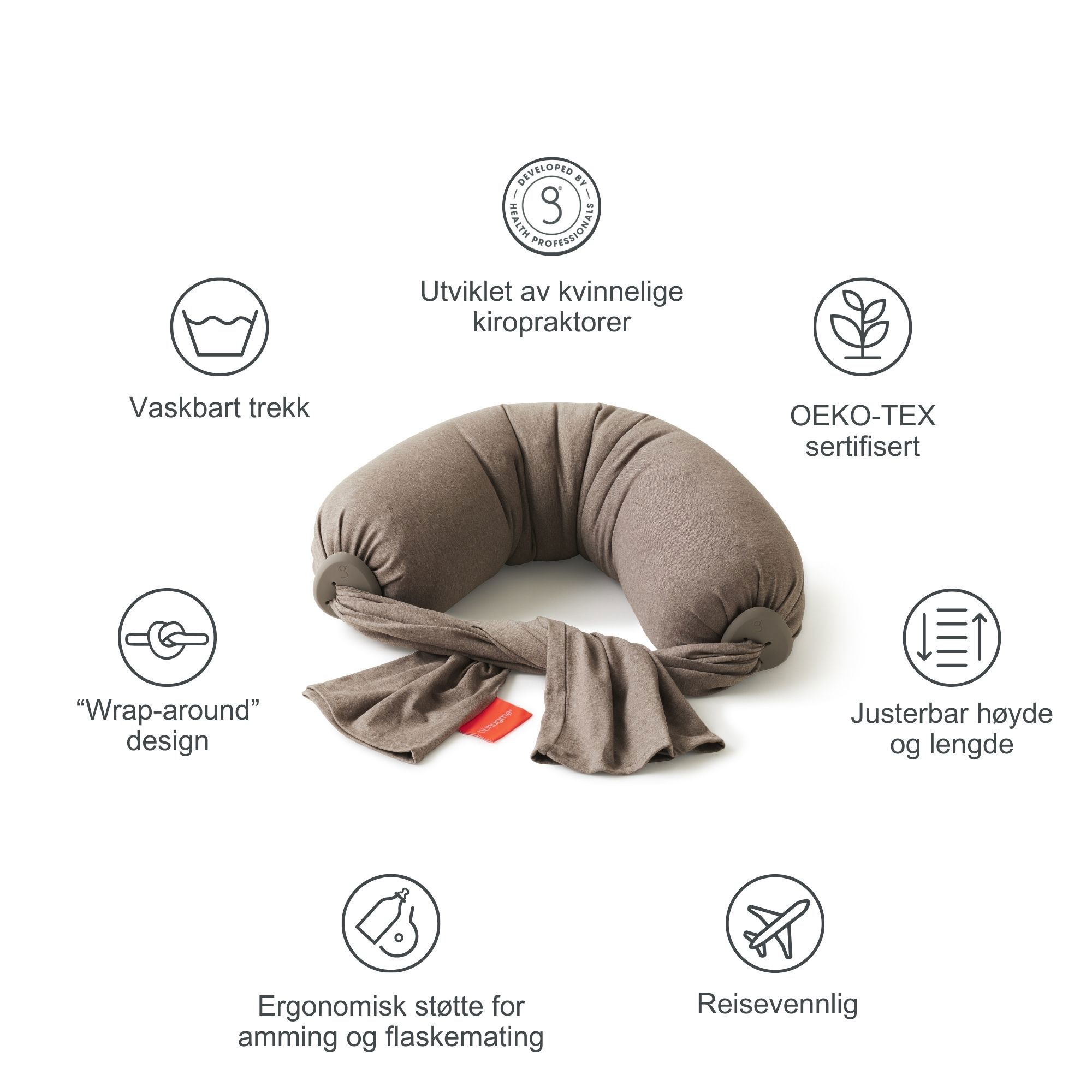 bbhugme Nursing Pillow, Hazel Brown, 1 stk.