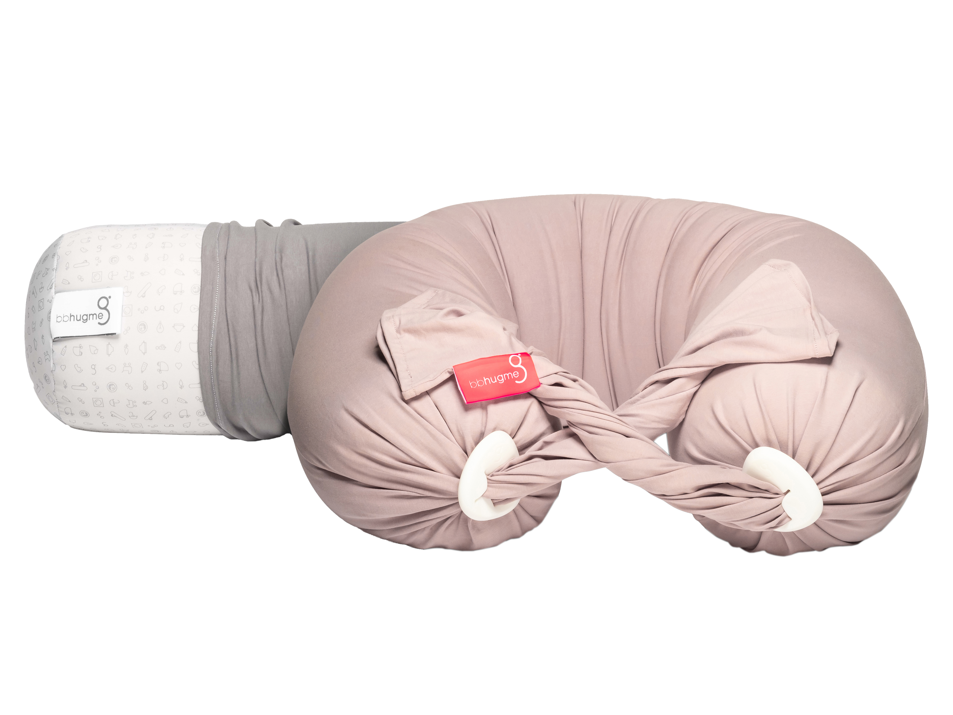 bbhugme Pregnancy Pillow, Dusty Pink/Vanilla + 1 stk. ekstra trekk i fargen Stone