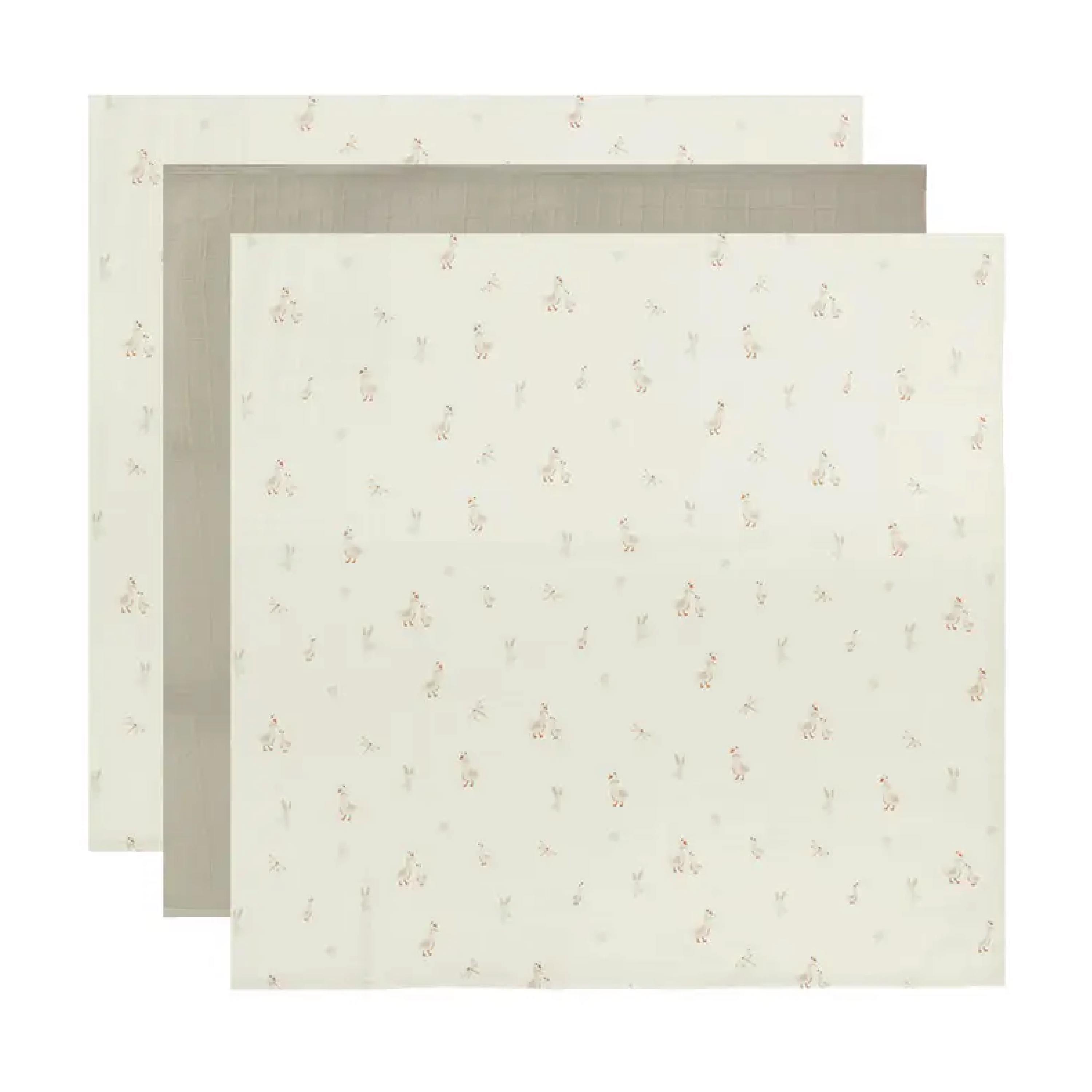 Bebe-Jou Muslin Håndkle, 70x70 cm, Dear Goose, 3 stk.