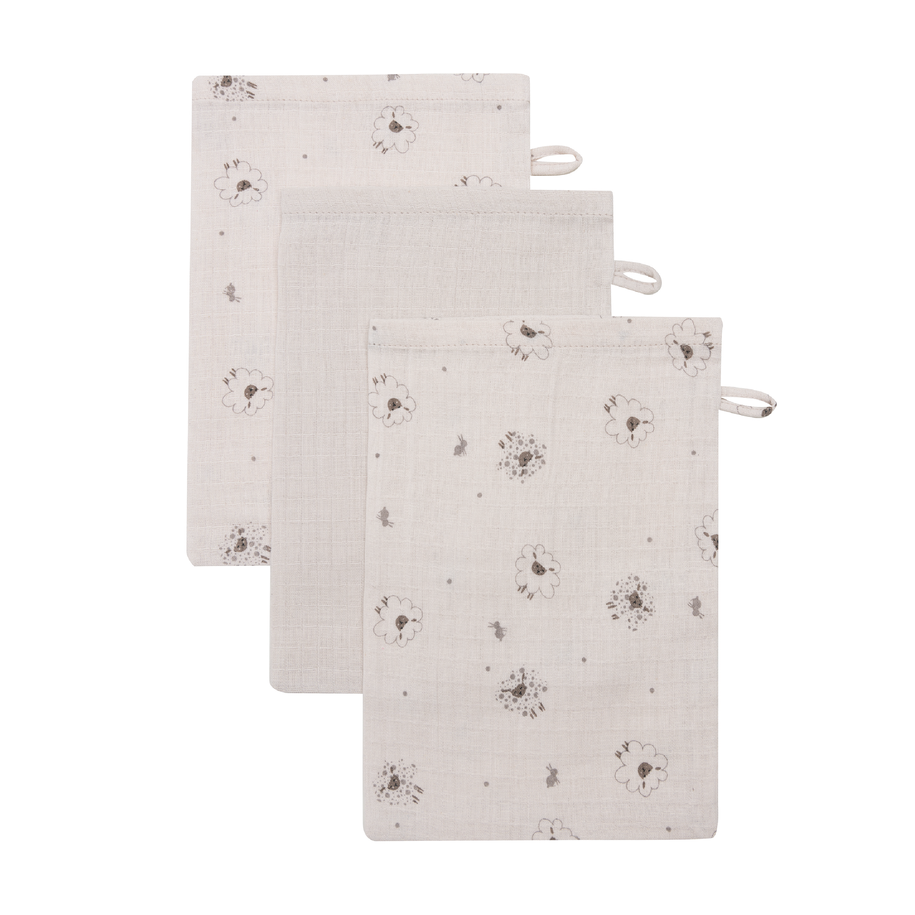 Bebe-Jou Muslin Vaskeklut, Tiny Sheep, 3 stk.